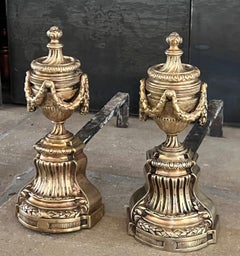 19. Jahrhundert Louis XVI-Stil Bronze Kamin Andirons-Satz von 2