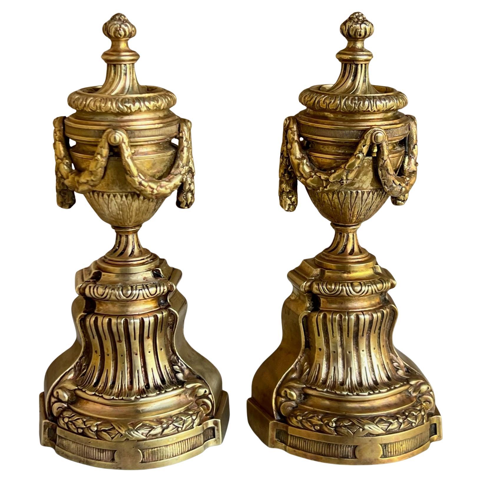 19th Century Louis XVI Style Bronze Fireplace Andirons-Set of 2
