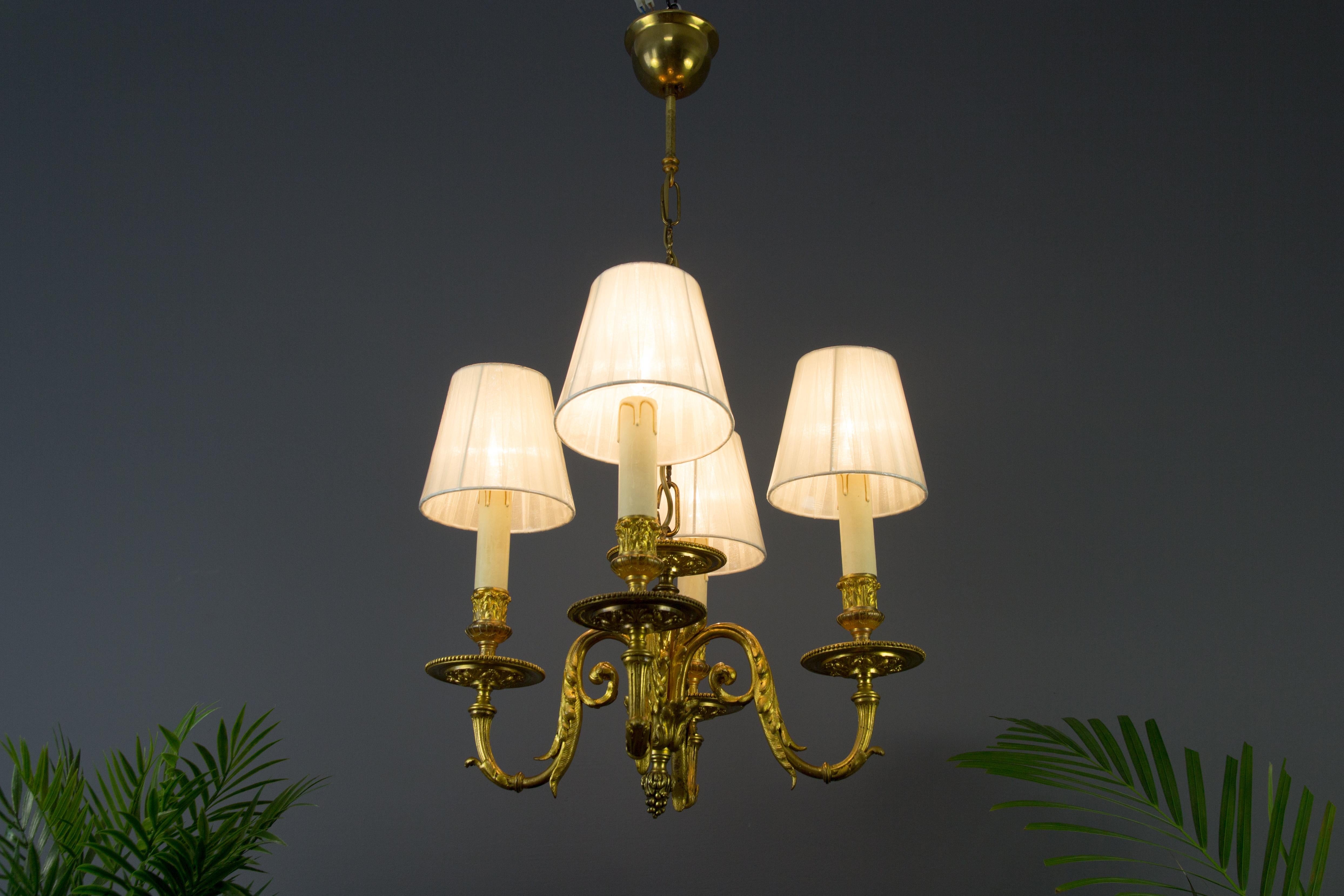 French 19th Century Louis XVI Style Bronze Four-Light Chandelier, Late 19th Century