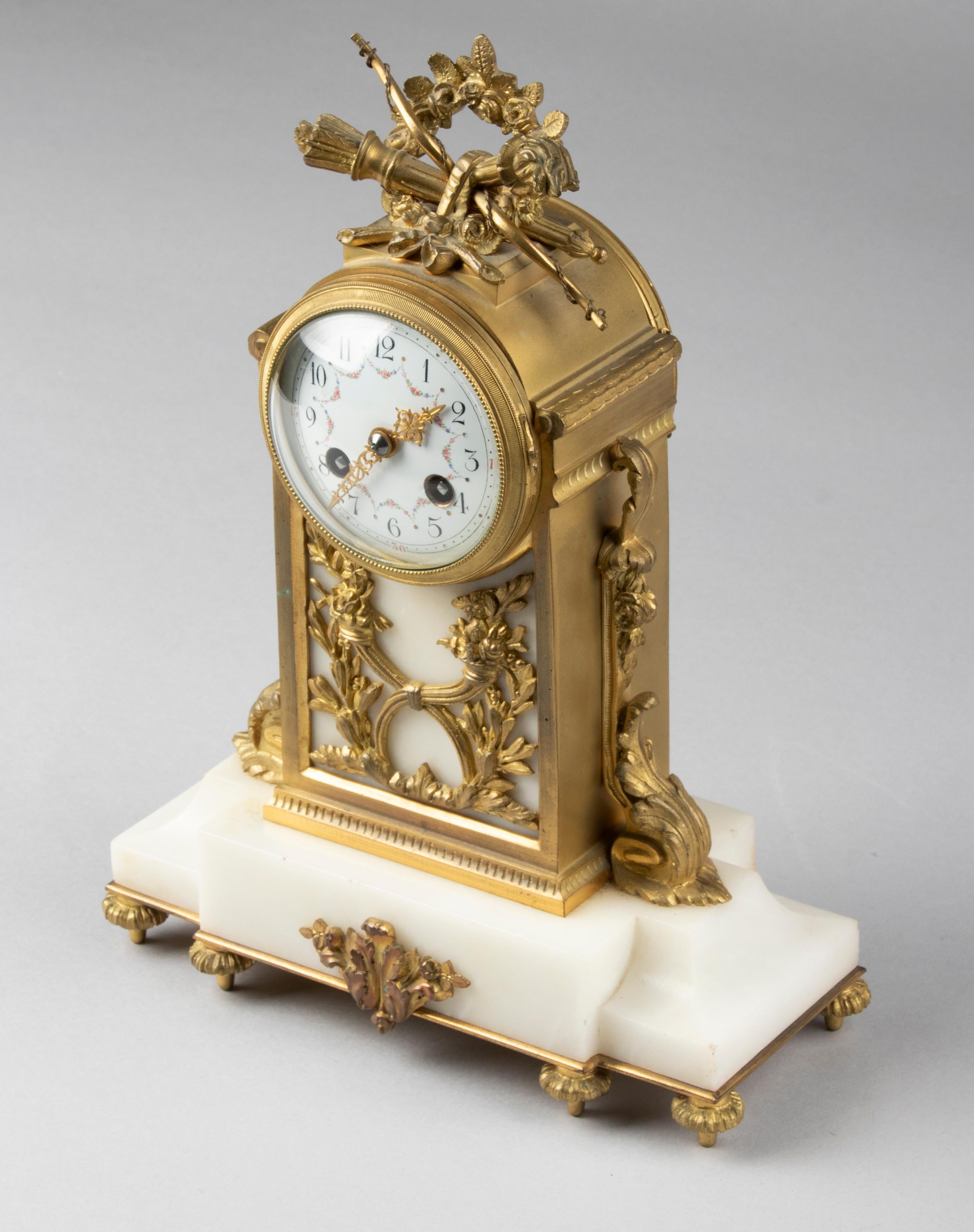 Brass 19th Century Louis XVI Style Bronze Ormolu Mantel Clock