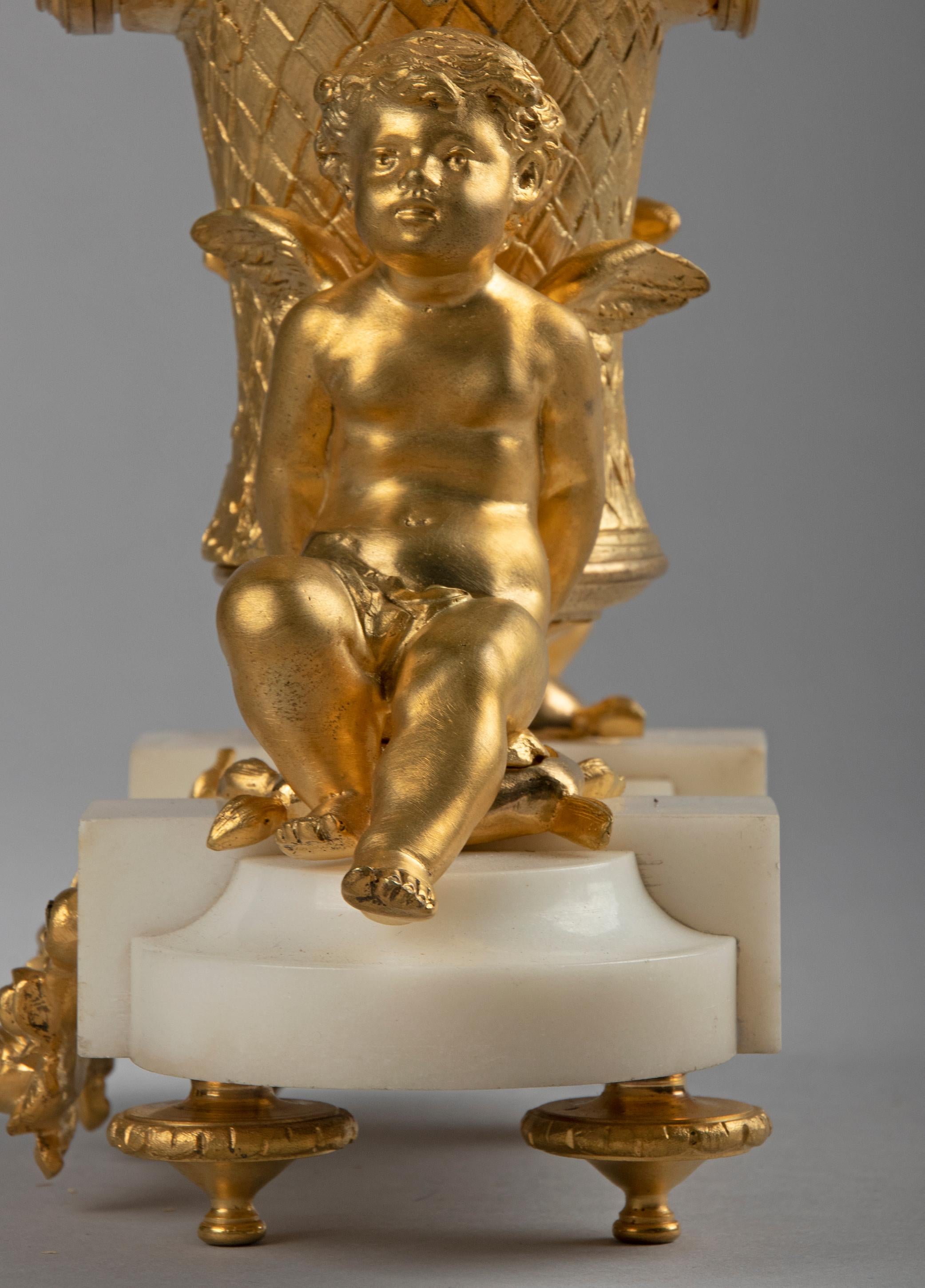 19th Century Louis XVI Style Bronze Ormolu Mantel Clock Garniture For Sale 5
