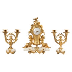 19th Century Louis XVI Style Bronze Ormolu Mantel Clock Garniture