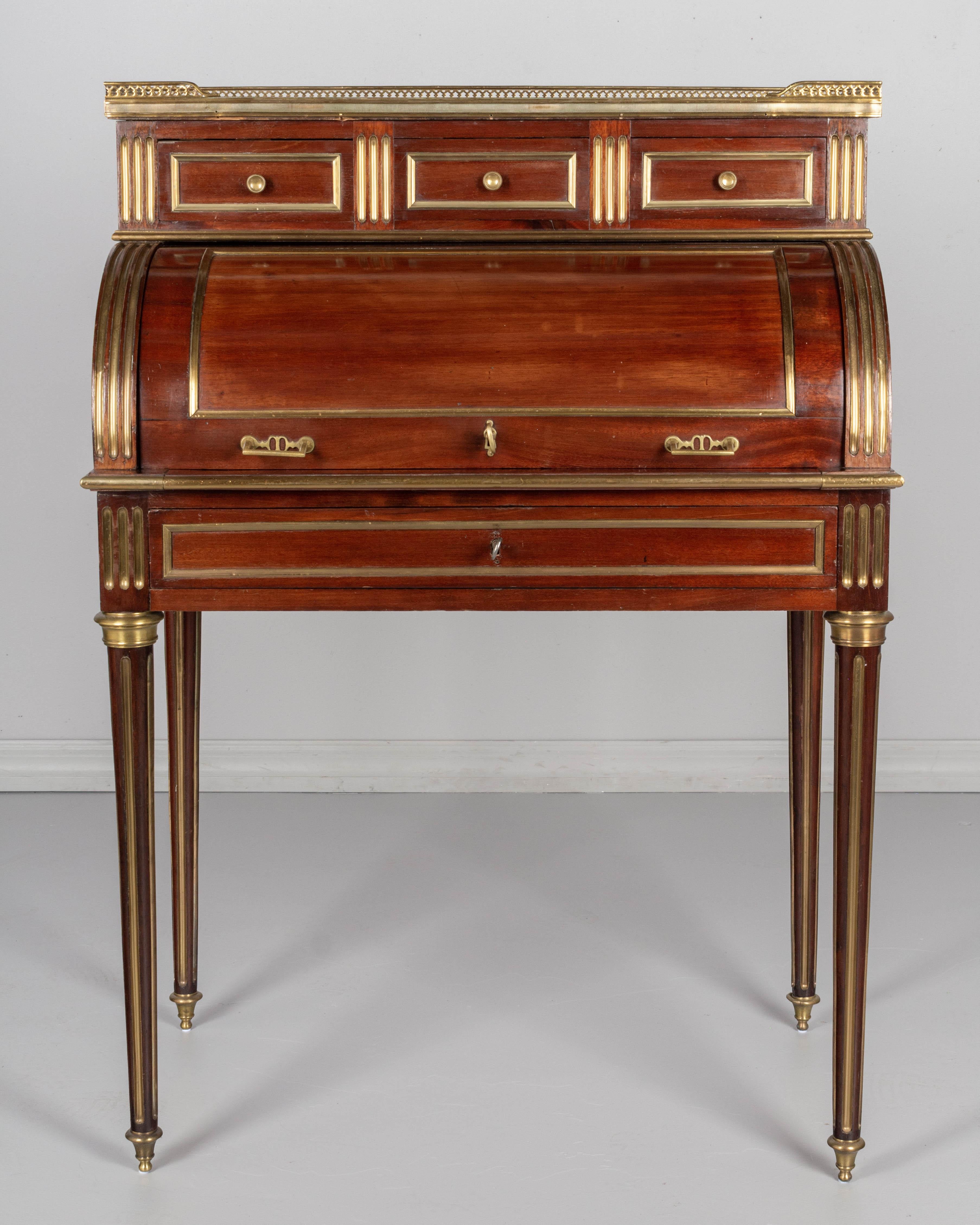 Cast 19th Century Louis XVI Style Bureau à Cylindre or Roll Top Desk