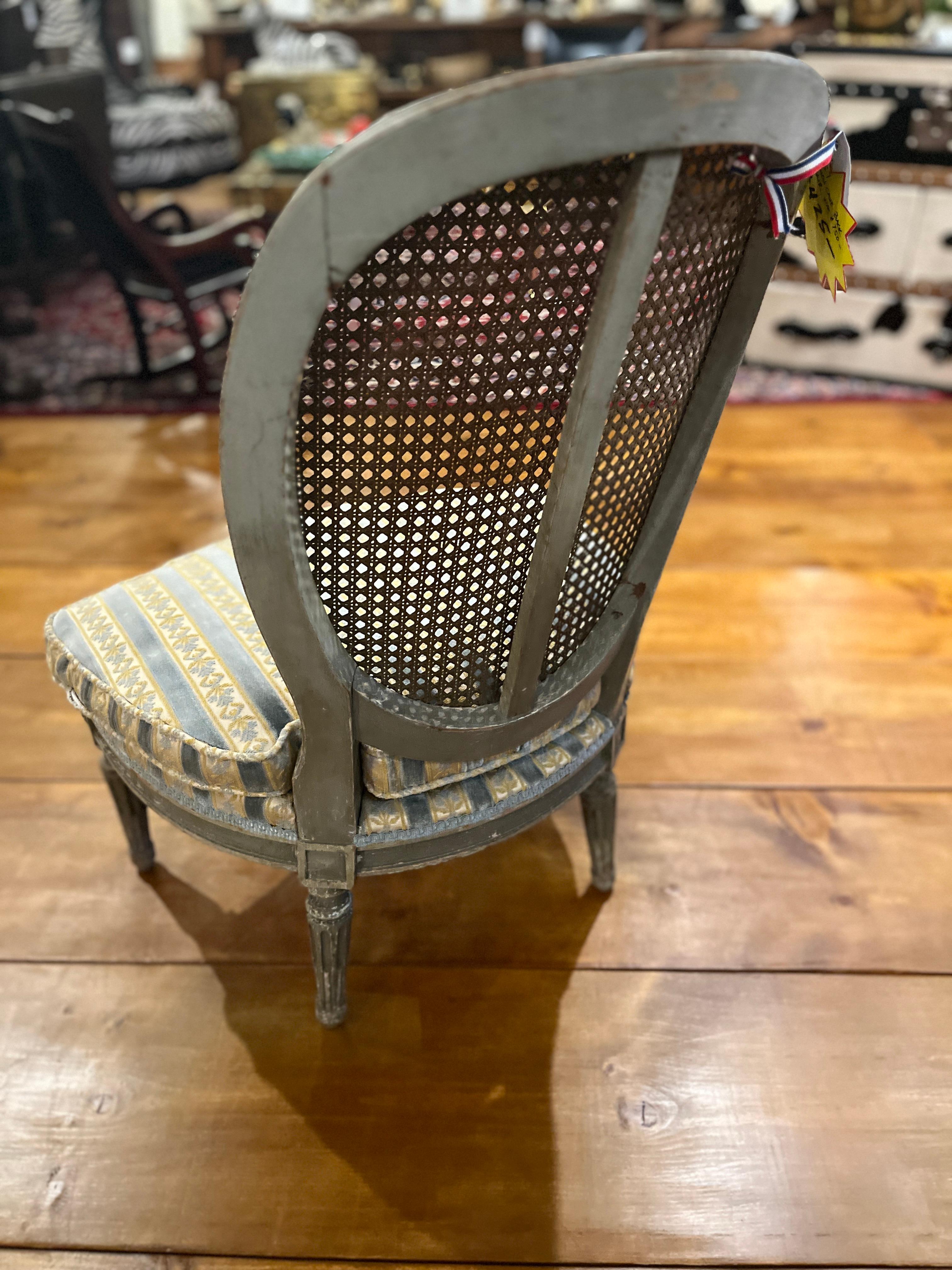 19th Century Louis XVI style Cane Back Fireside Chair In Good Condition In Scottsdale, AZ