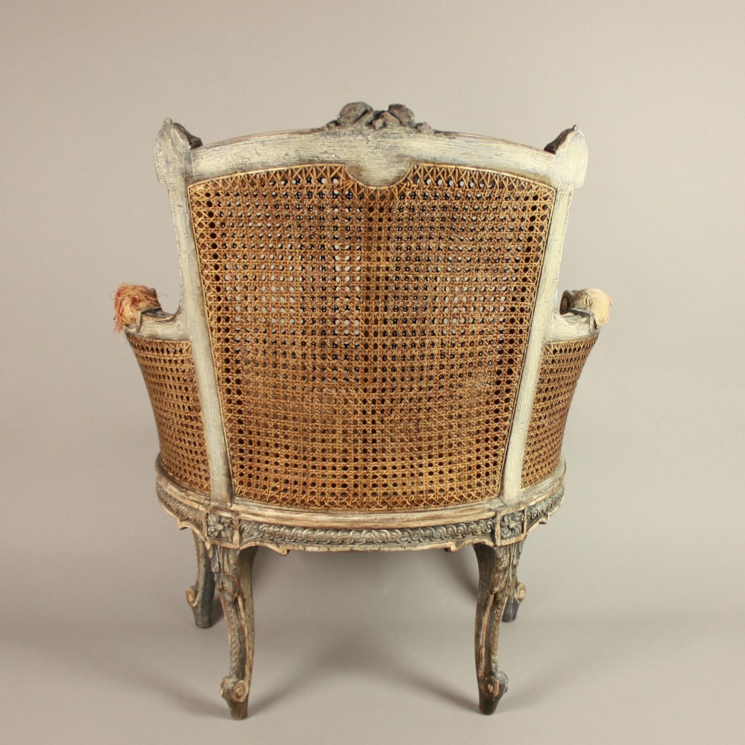19th Century Louis XVI Style Caned and Painted Bergere or Armchair In Good Condition In Berlin, DE
