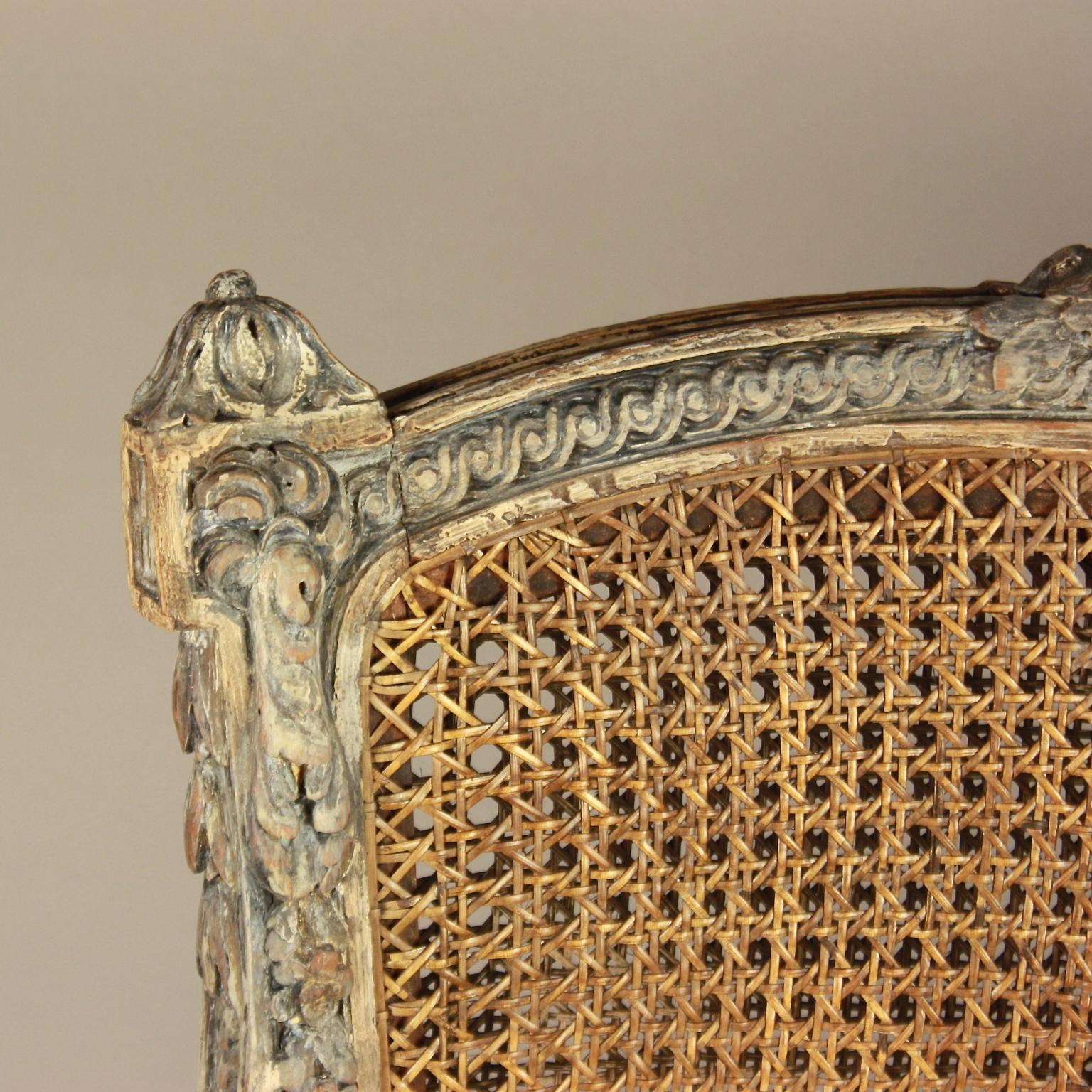 19th Century Louis XVI Style Caned and Painted Bergere or Armchair 1