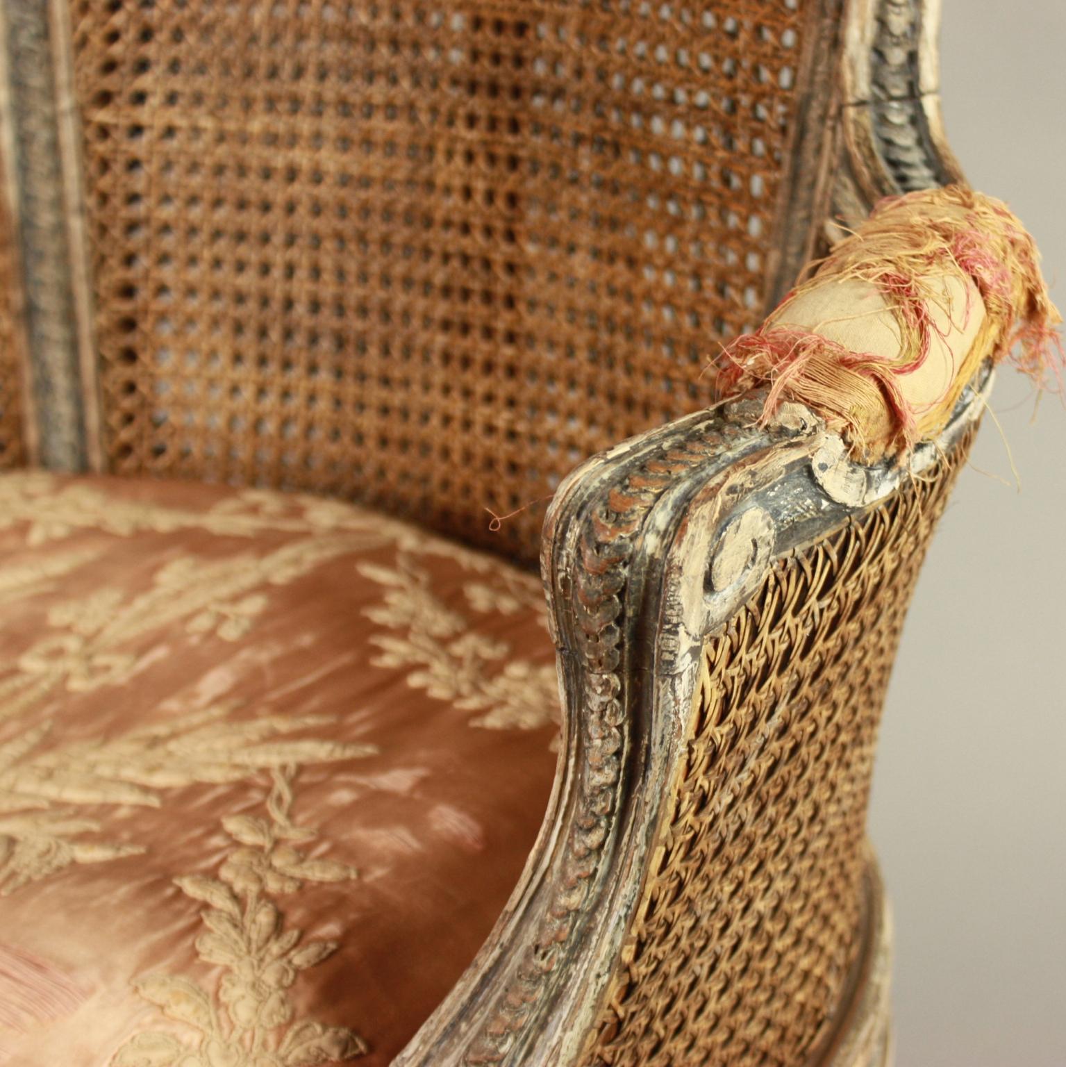 19th Century Louis XVI Style Caned and Painted Bergere or Armchair 4