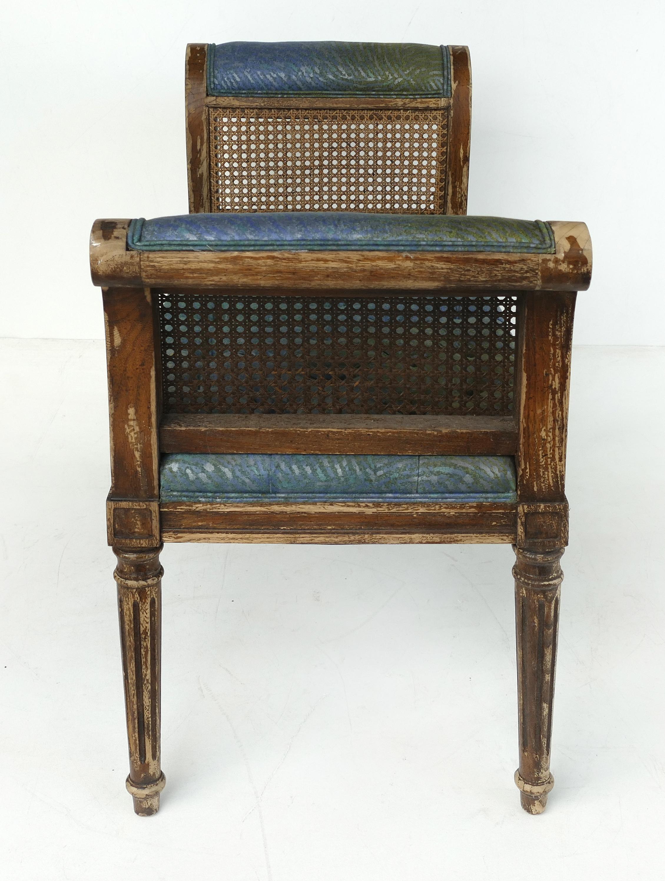 19th Century Louis XVI Style Caned Benches with Tufted Seats 1