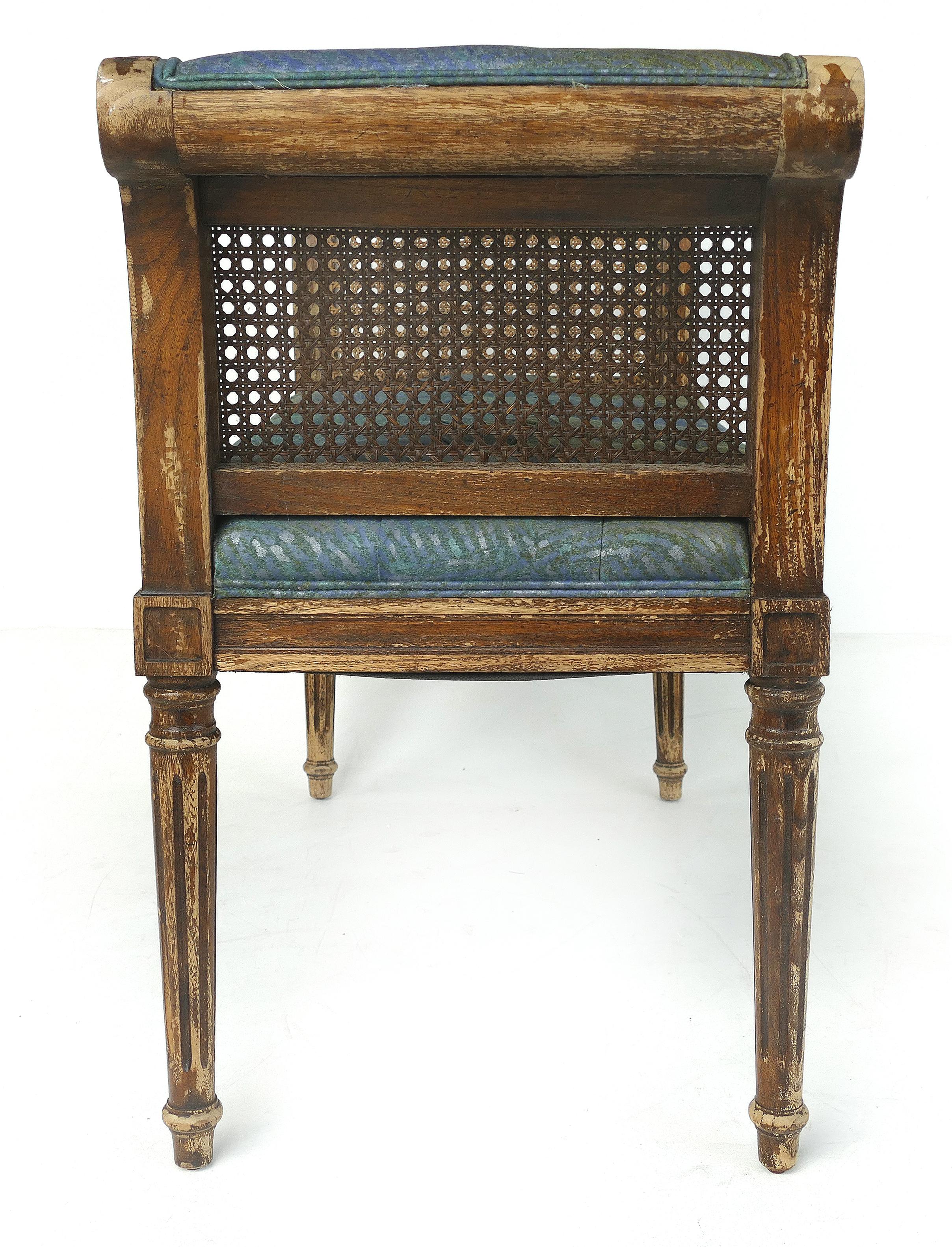 19th Century Louis XVI Style Caned Benches with Tufted Seats 2