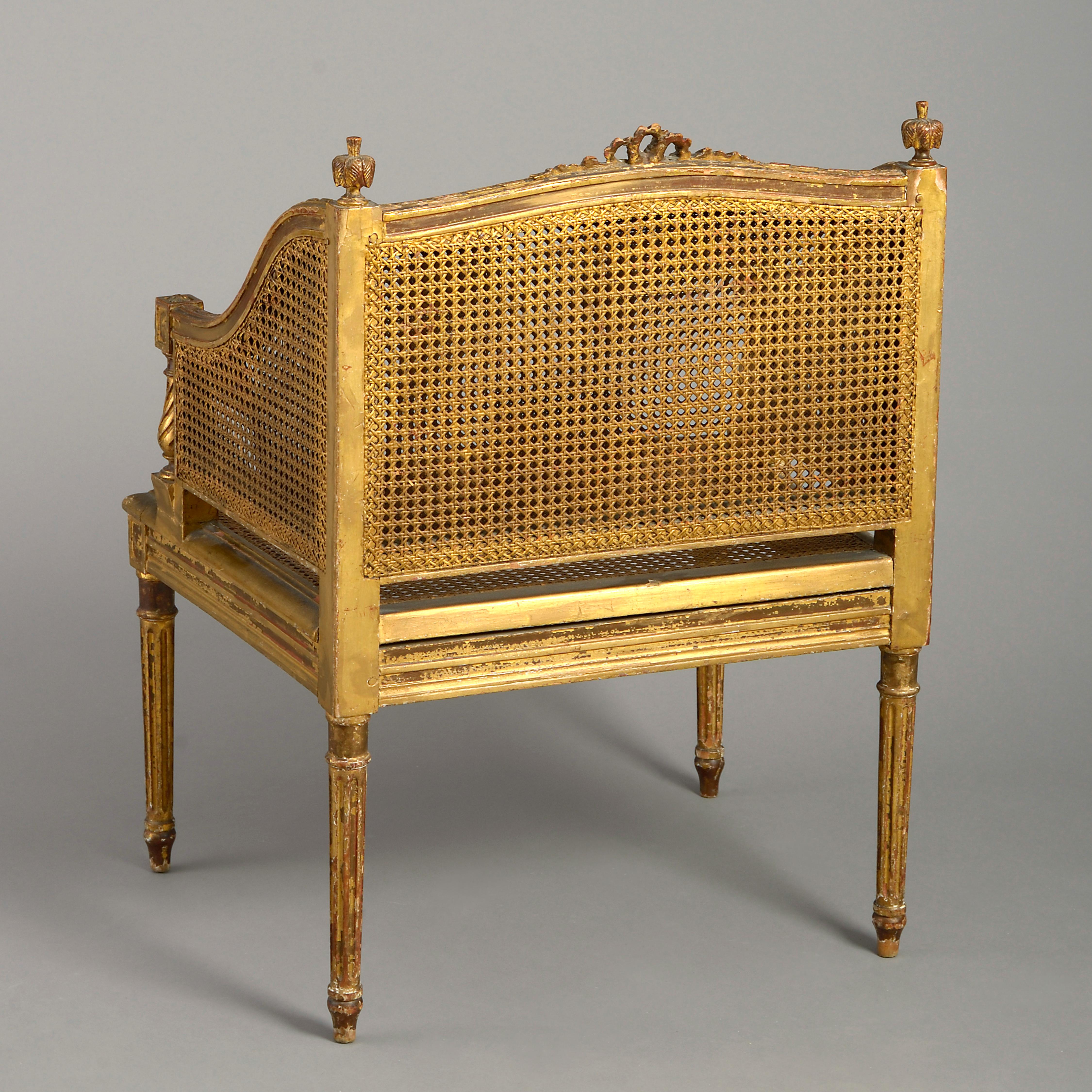 Carved 19th Century Louis XVI Style Canework Bergère