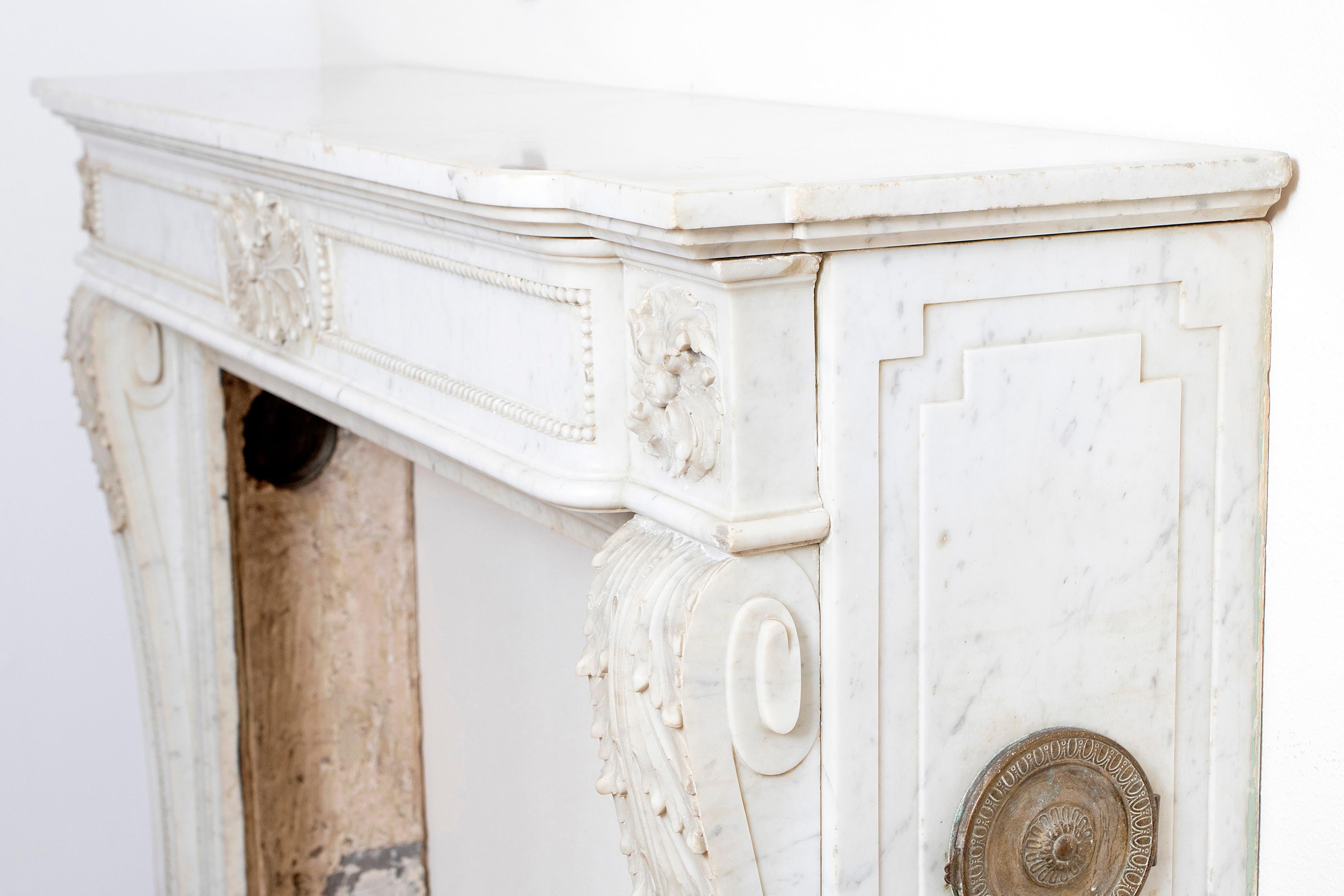 19th Century Louis XVI Style Carrara Marble Fireplace Surround / Mantel 6