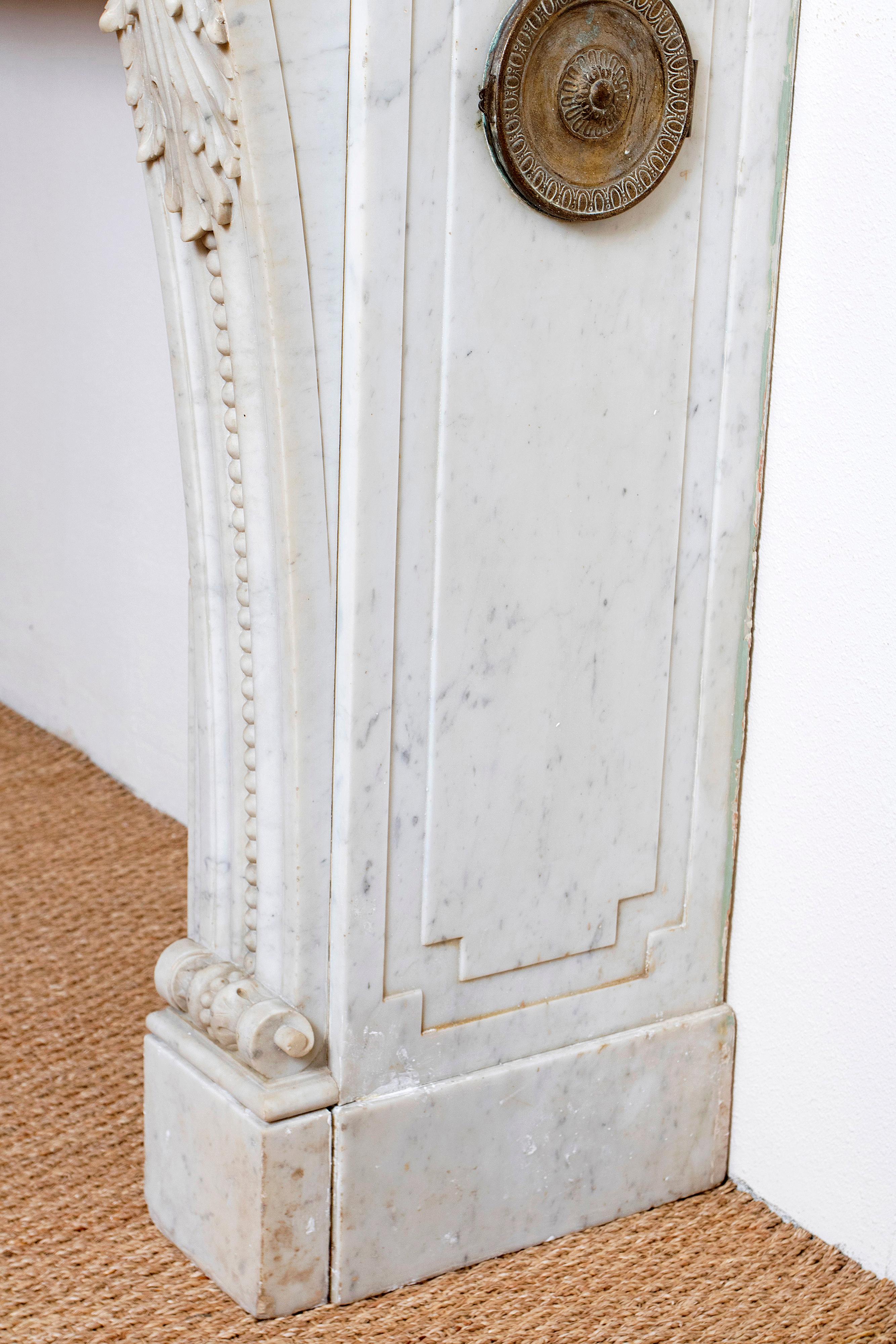 19th Century Louis XVI Style Carrara Marble Fireplace Surround / Mantel 7