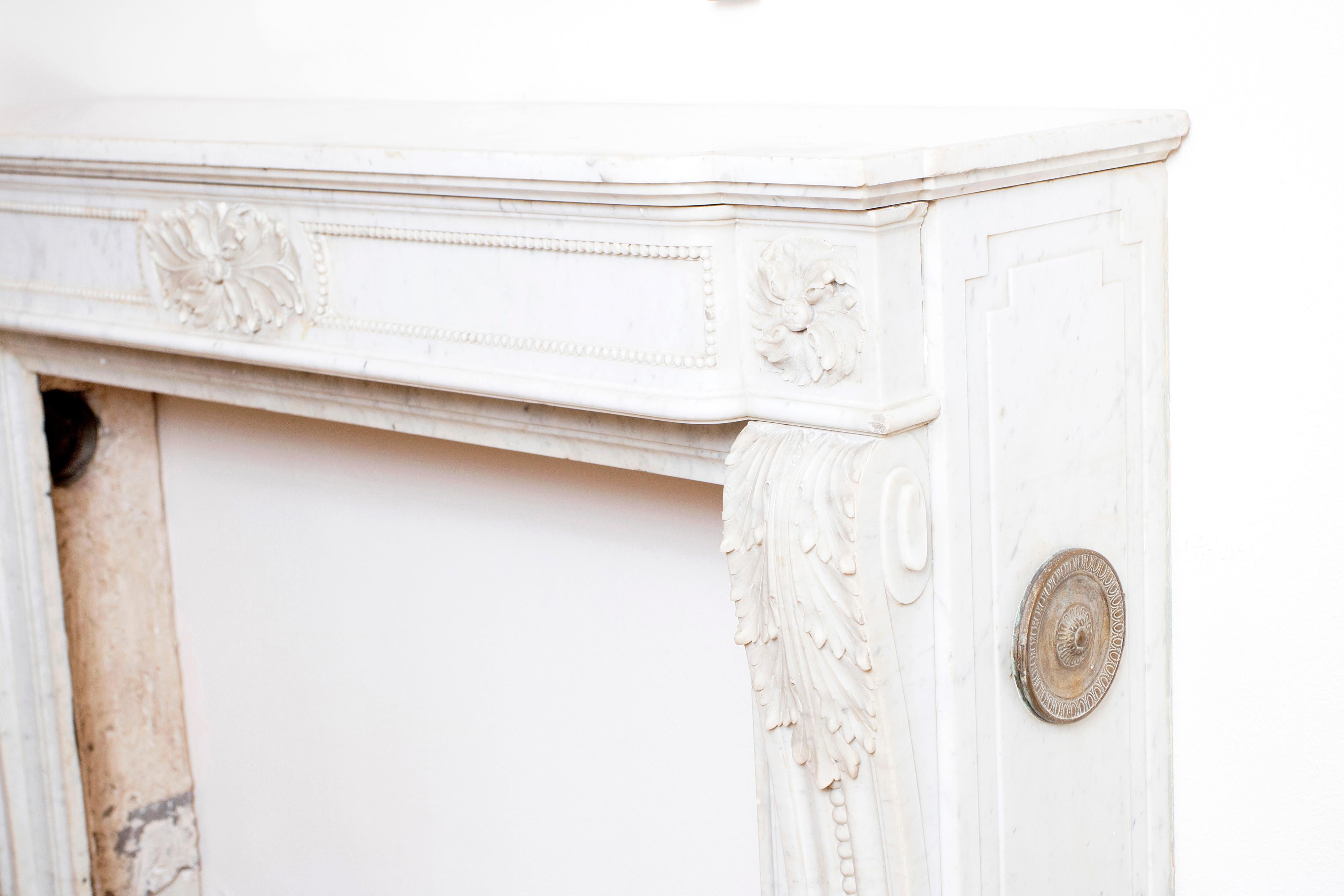 19th Century Louis XVI Style Carrara Marble Fireplace Surround / Mantel 3