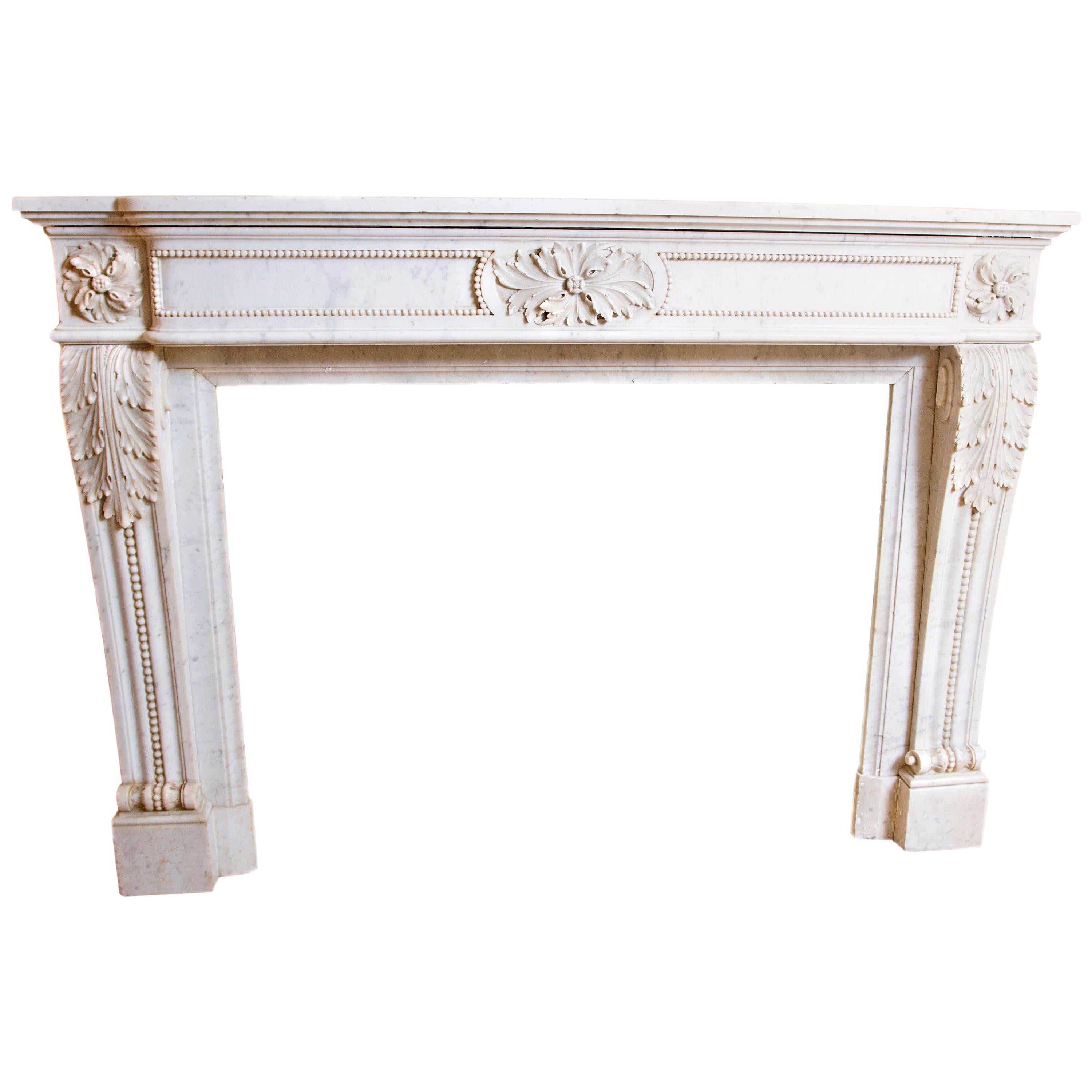 19th Century Louis XVI Style Carrara Marble Fireplace Surround / Mantel