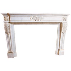 19th Century Louis XVI Style Carrara Marble Fireplace Surround / Mantel Antique 19th Century Louis XVI Style Carrara Marble Fireplace Surround / Mantel