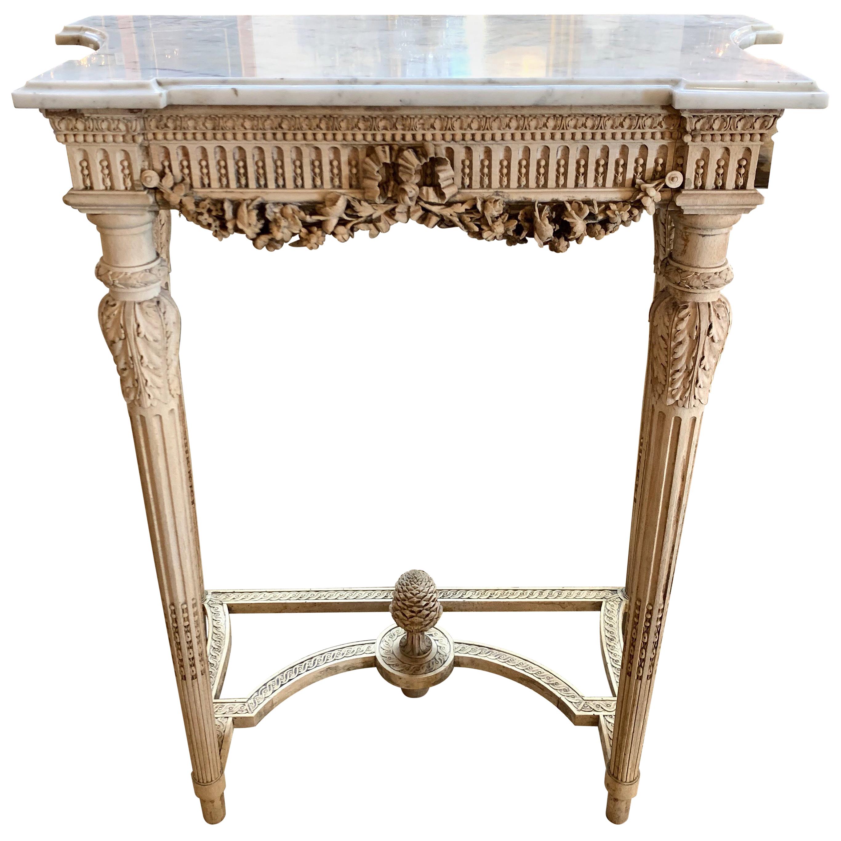 19th Century Louis XVI Style Carved and Bleached Walnut Console