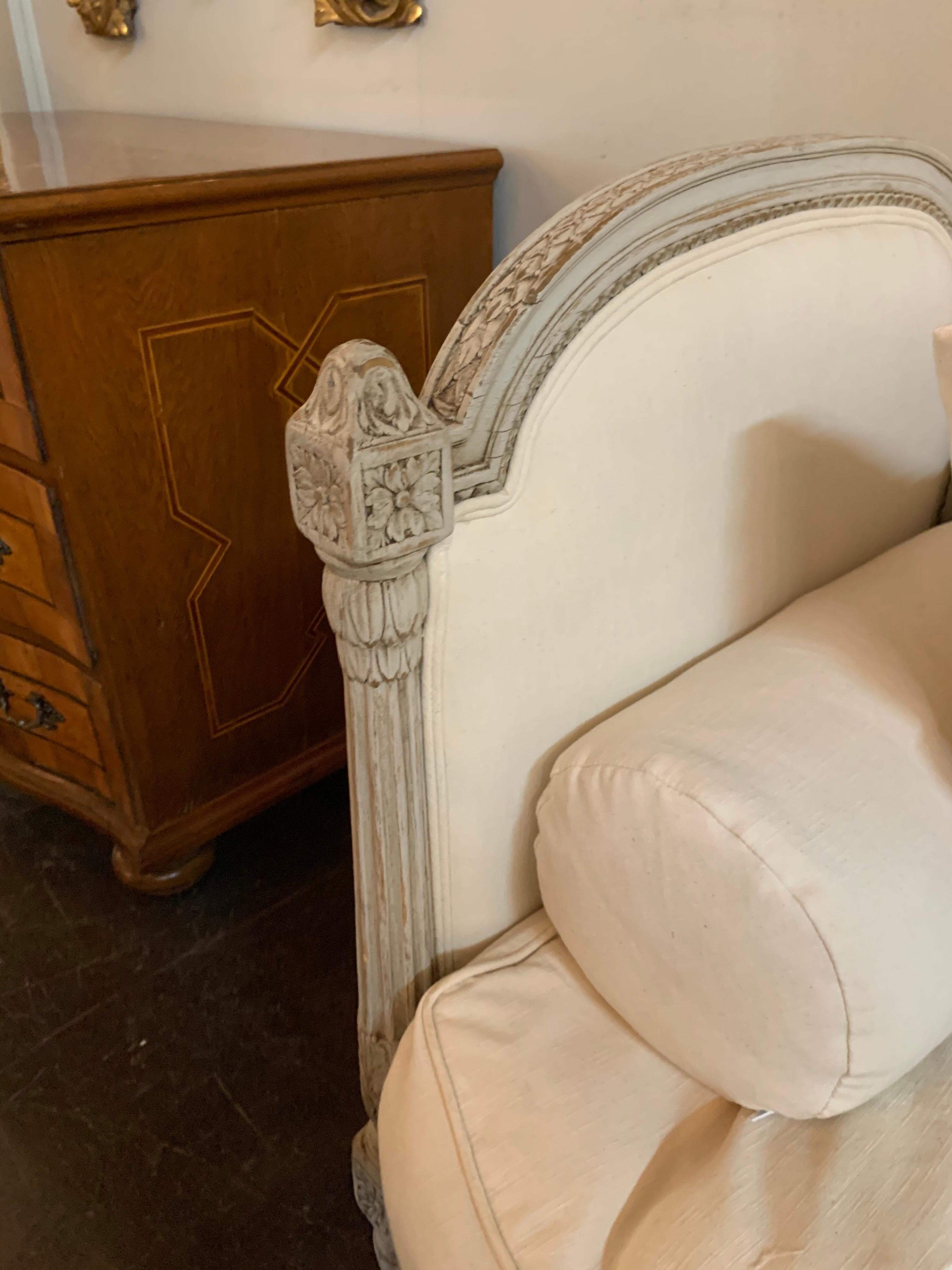 19th Century Louis XVI Style Carved and Painted Sofa In Good Condition In Dallas, TX