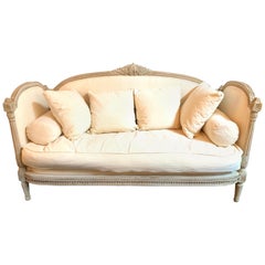 19th Century Louis XVI Style Carved and Painted Sofa