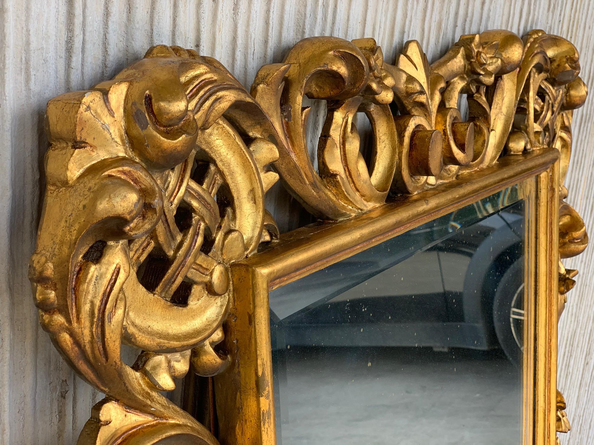 19th Century Louis XVI Style Carved Giltwood Rectangular Mirror In Good Condition In Miami, FL