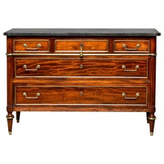 19th Century Louis XVI Style Commode with Brass Detailing and Marble Top