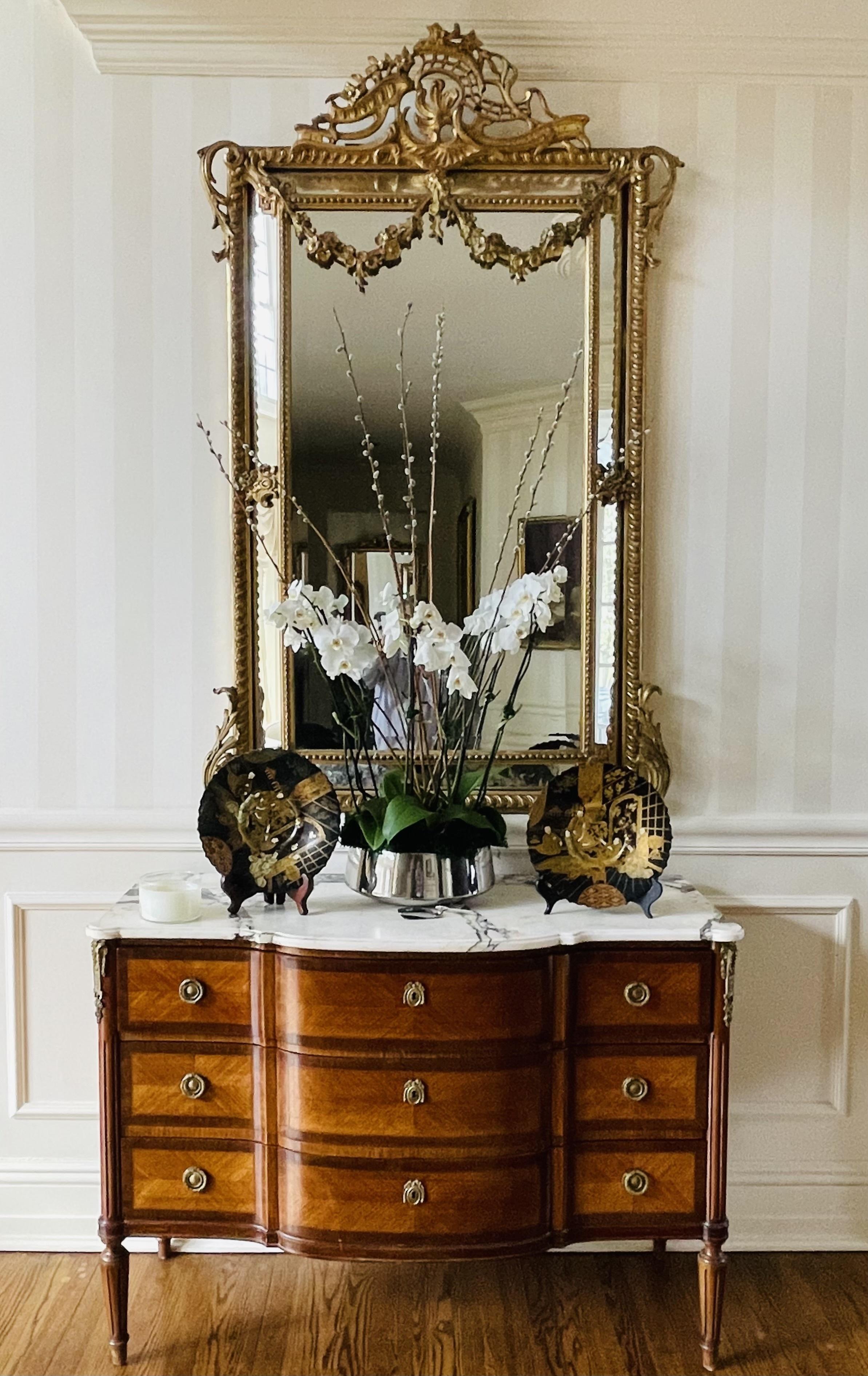 French 19th Century Louis XVI Style, Console, Wall Mirror, Gilt Wood For Sale