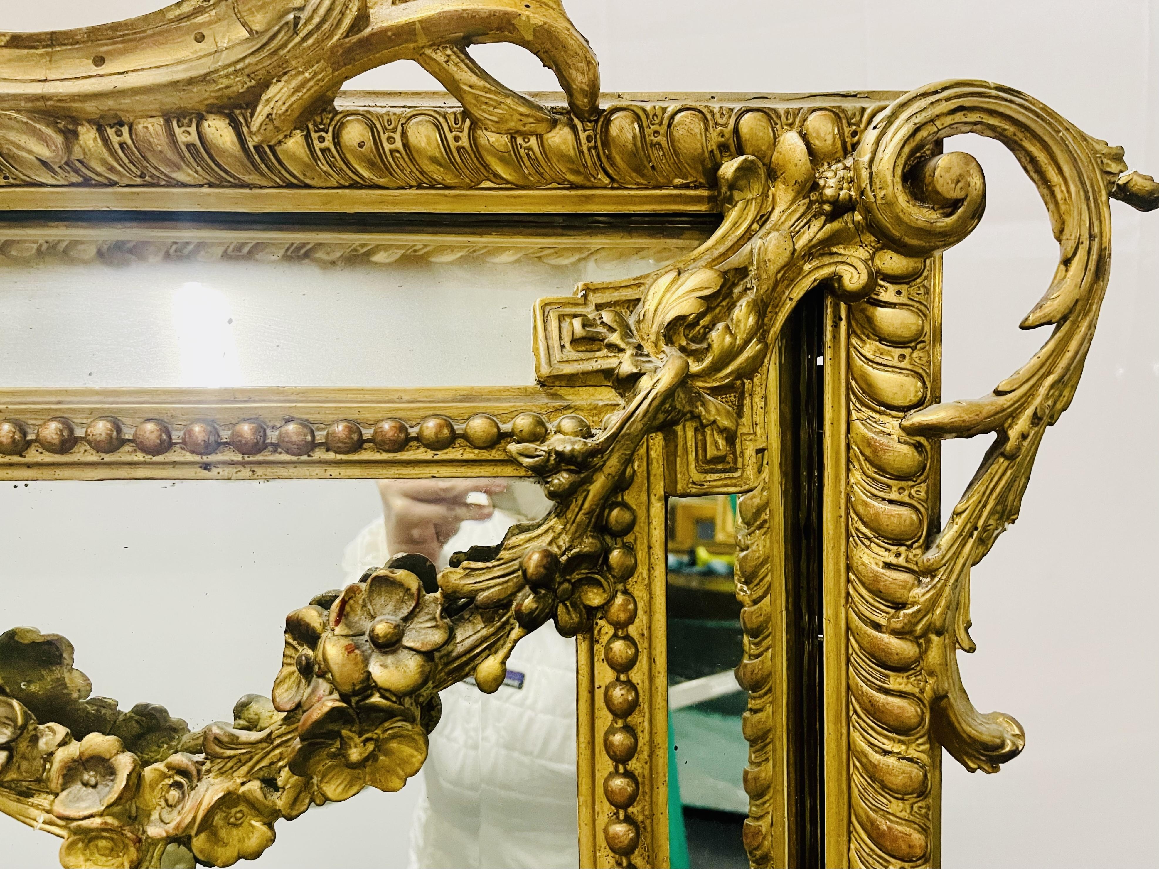 Fin du XIXe siècle Console de style Louis XVI du 19ème siècle, miroir mural, bois doré en vente