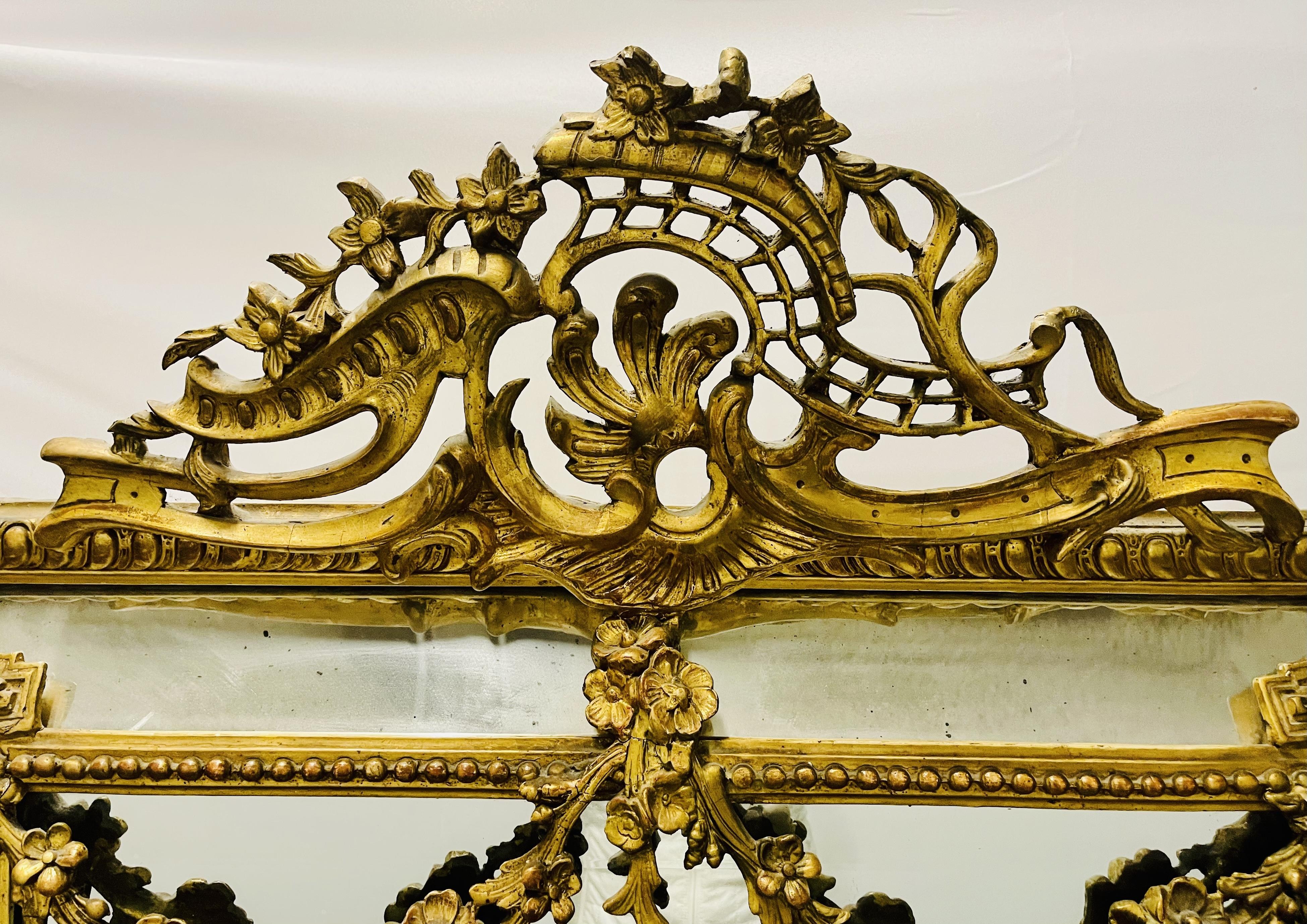 Bois doré Console de style Louis XVI du 19ème siècle, miroir mural, bois doré en vente