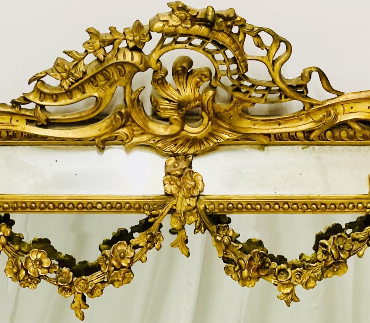 Console de style Louis XVI du 19ème siècle, miroir mural, bois doré en vente 2