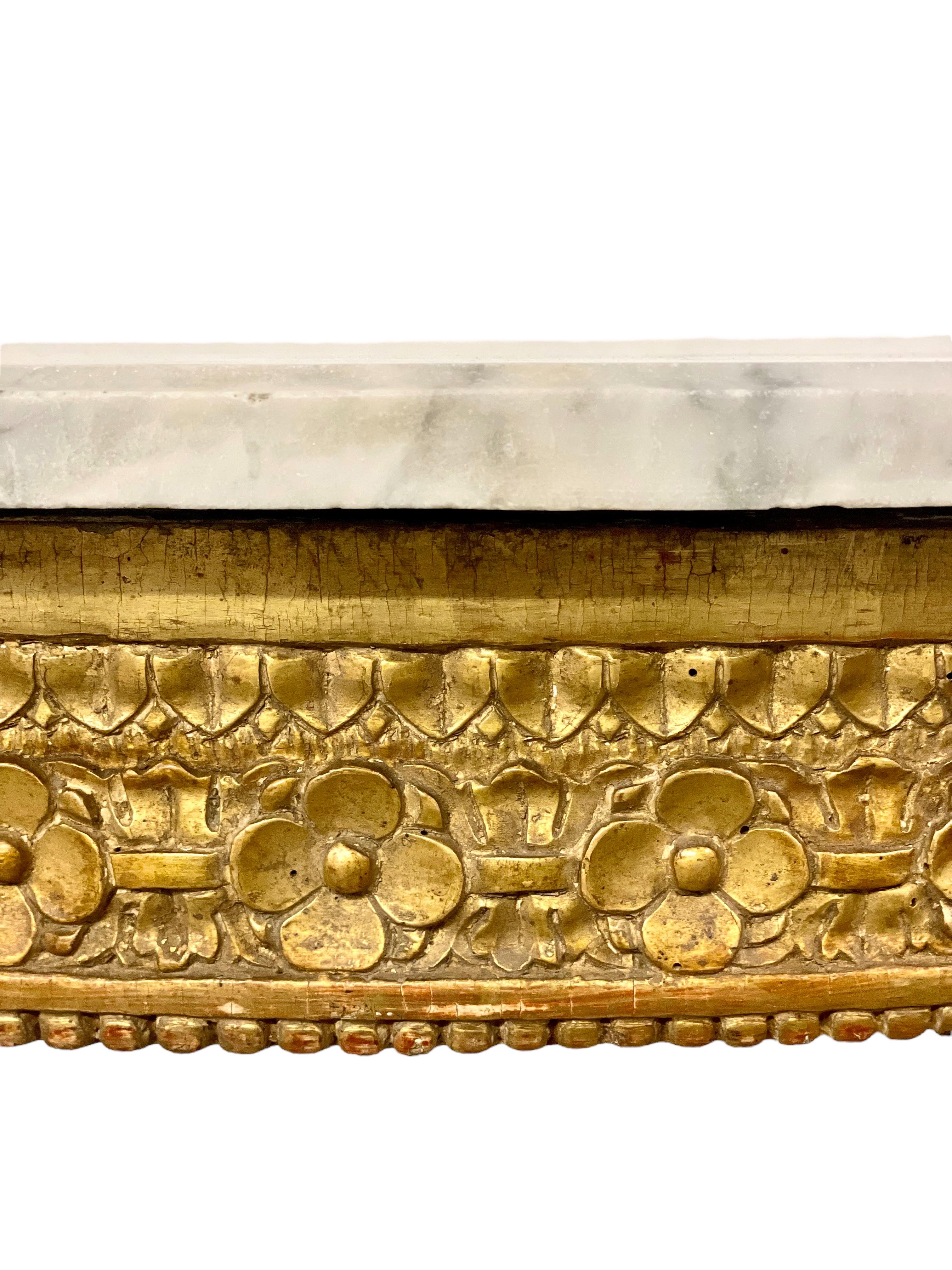 Marble 19th Century Louis XVI Style Demi-Lune Giltwood Console Table For Sale