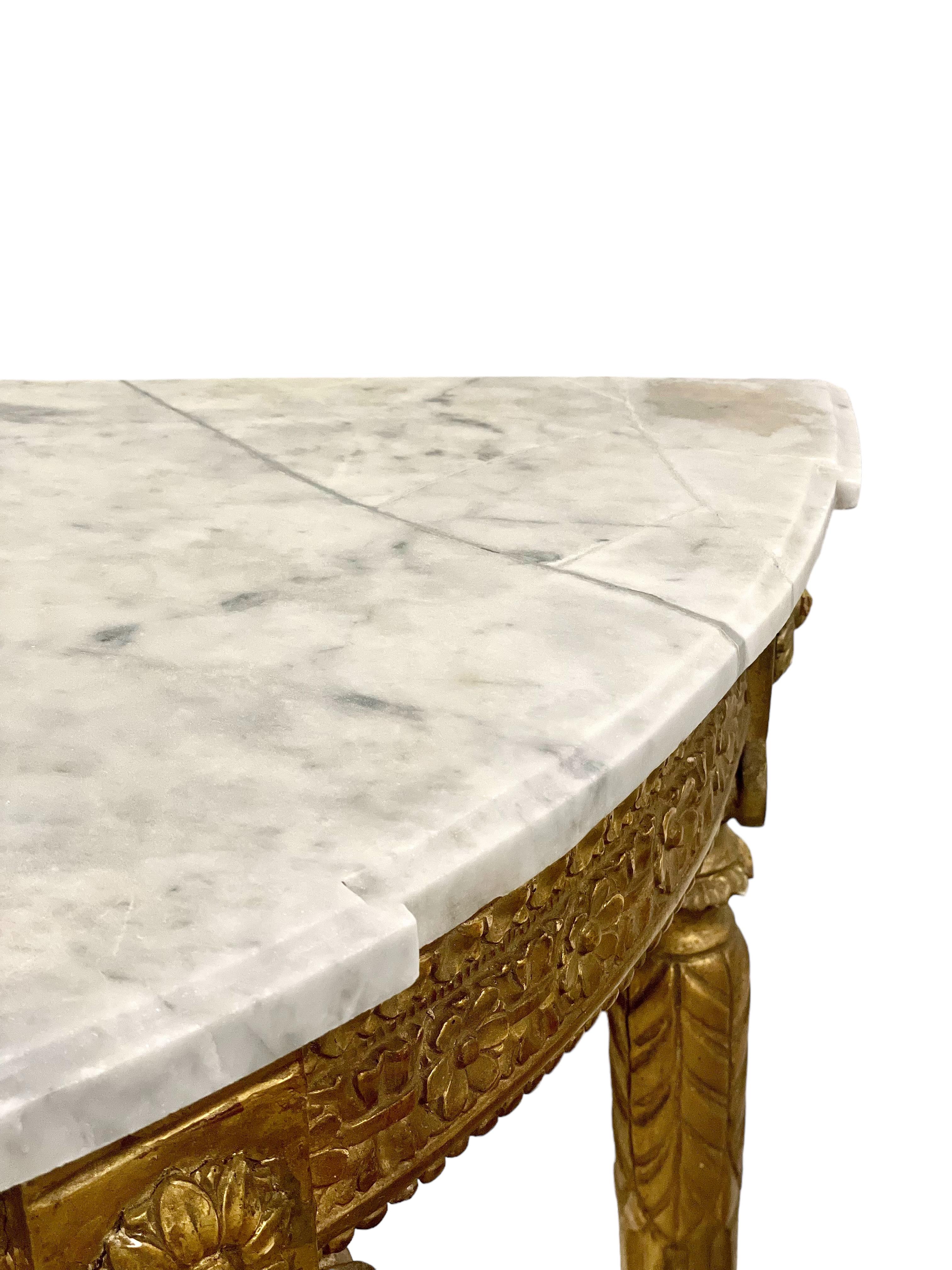 19th Century Louis XVI Style Demi-Lune Giltwood Console Table For Sale 1