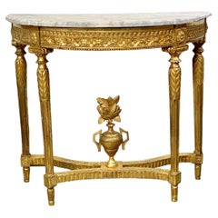 Antique 19th Century Louis XVI Style Demi-Lune Giltwood Console Table