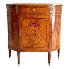 Commode Demilune de style Louis XVI du 19ème siècle avec plateau en marbre