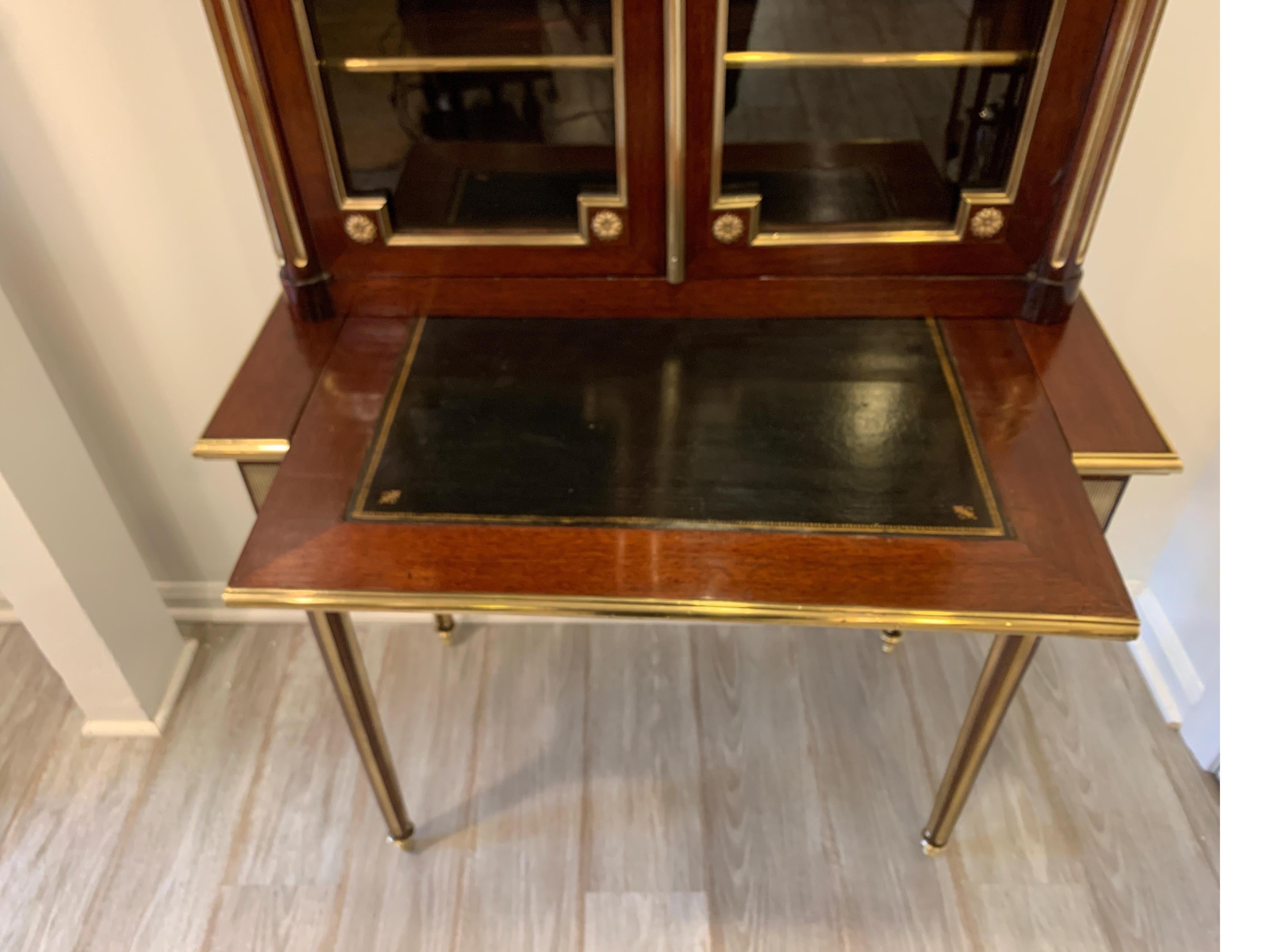 Brass 19th Century Louis XVI Style Diminutive Two Part Bookcase on Desk/Secretary
