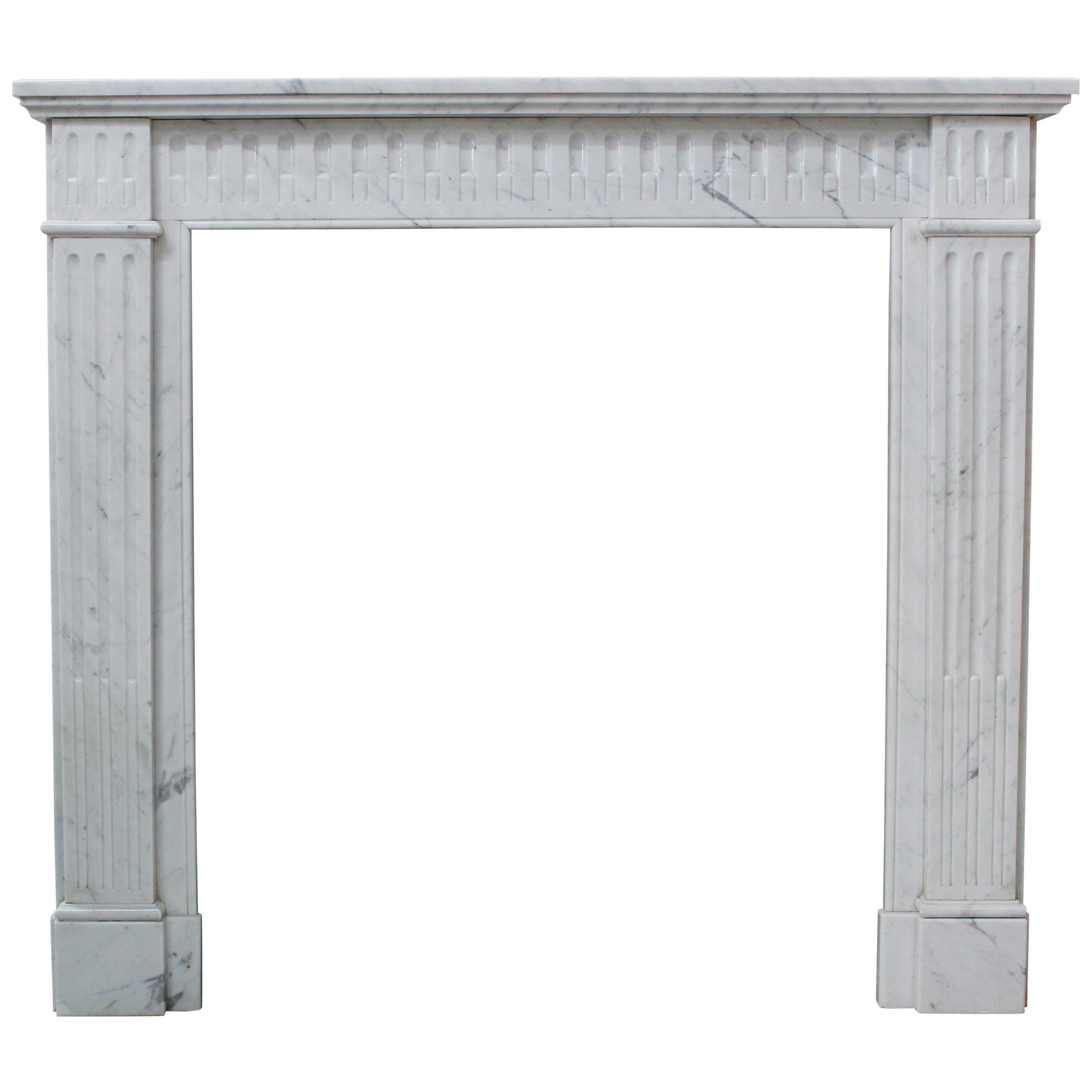 19th Century Louis XVI Style Fireplace in White Carrara Marble For Sale
