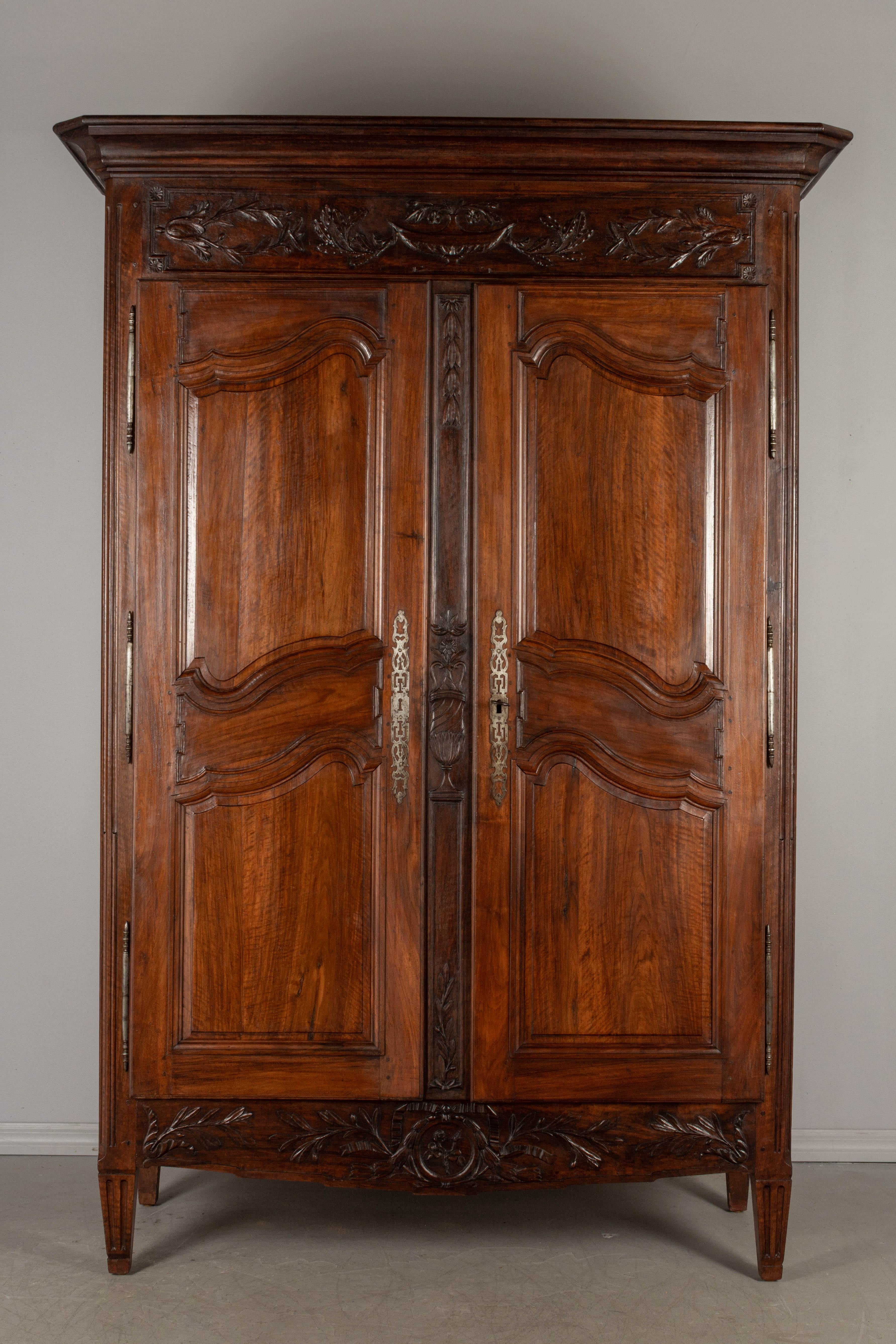 Hand-Carved 19th Century Louis XVI Style French Armoire or Wardrobe