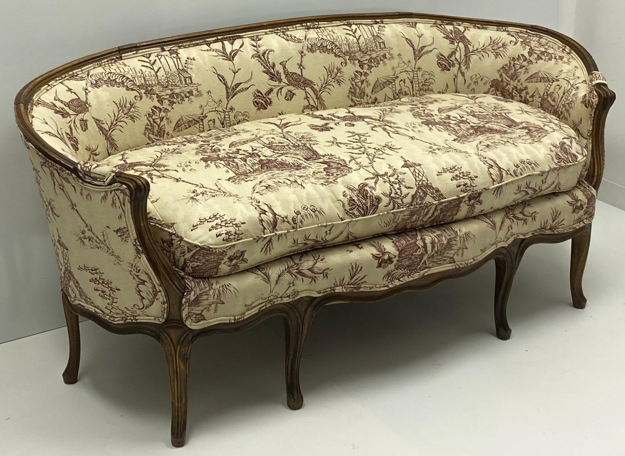 19th Century Louis XVI Style French Chinoiserie Carved Walnut Canape / Settee In Good Condition In Kennesaw, GA