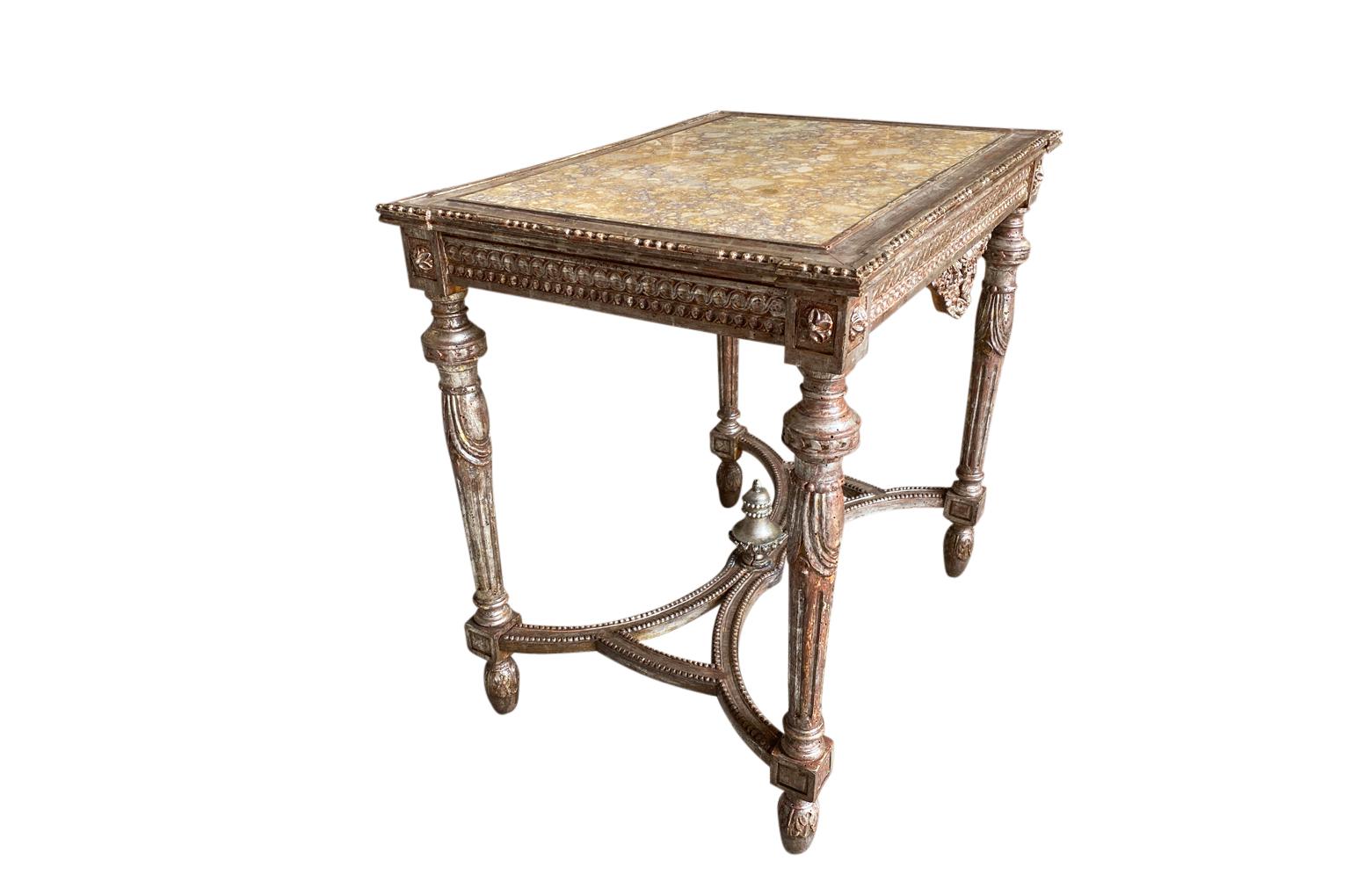 Silver Leaf 19th Century Louis XVI Style French Console, Side Table For Sale