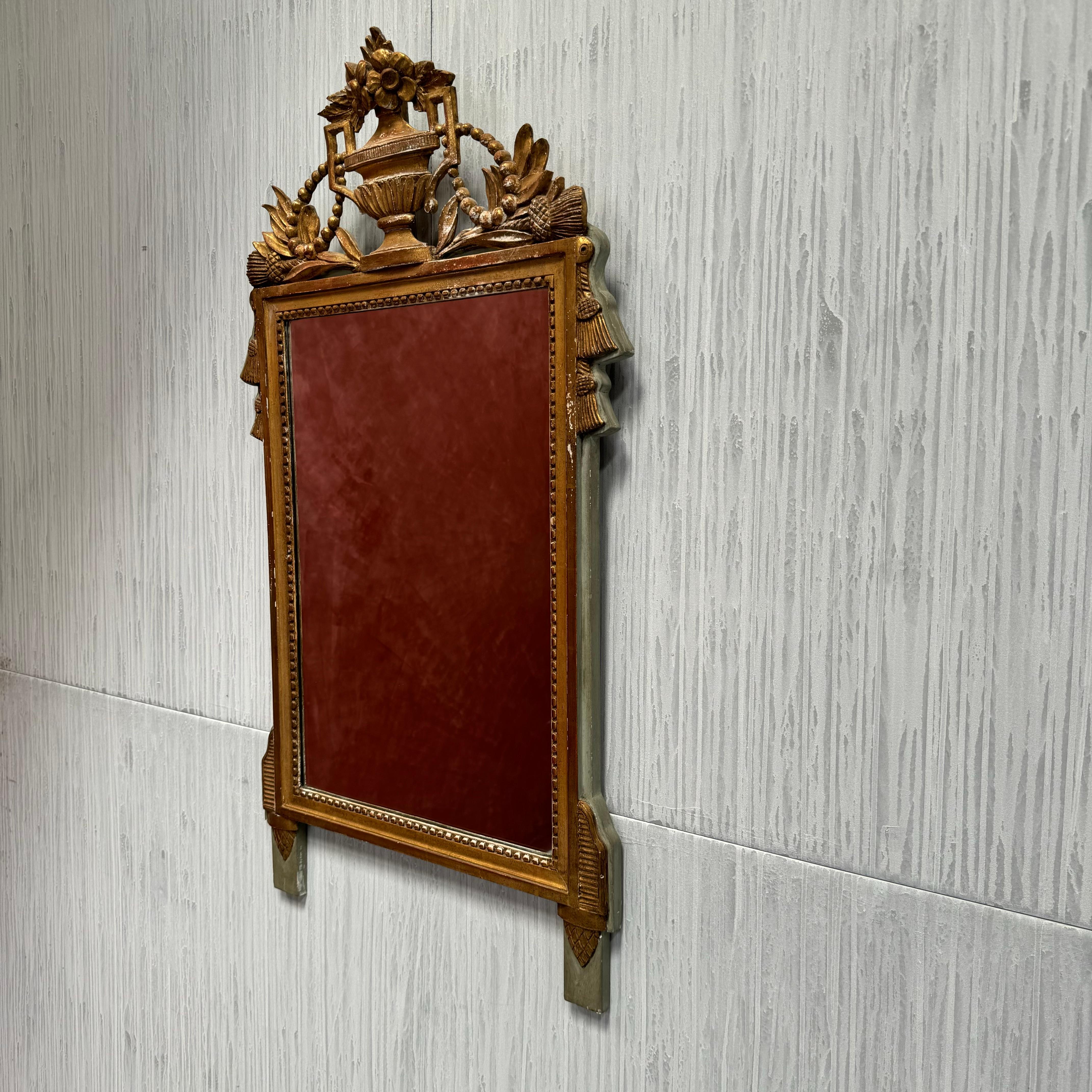 A late 19th Century Louis XVI style French giltwood bridal/marriage mirror
Original giltwood surface and mirror plate
In good condition