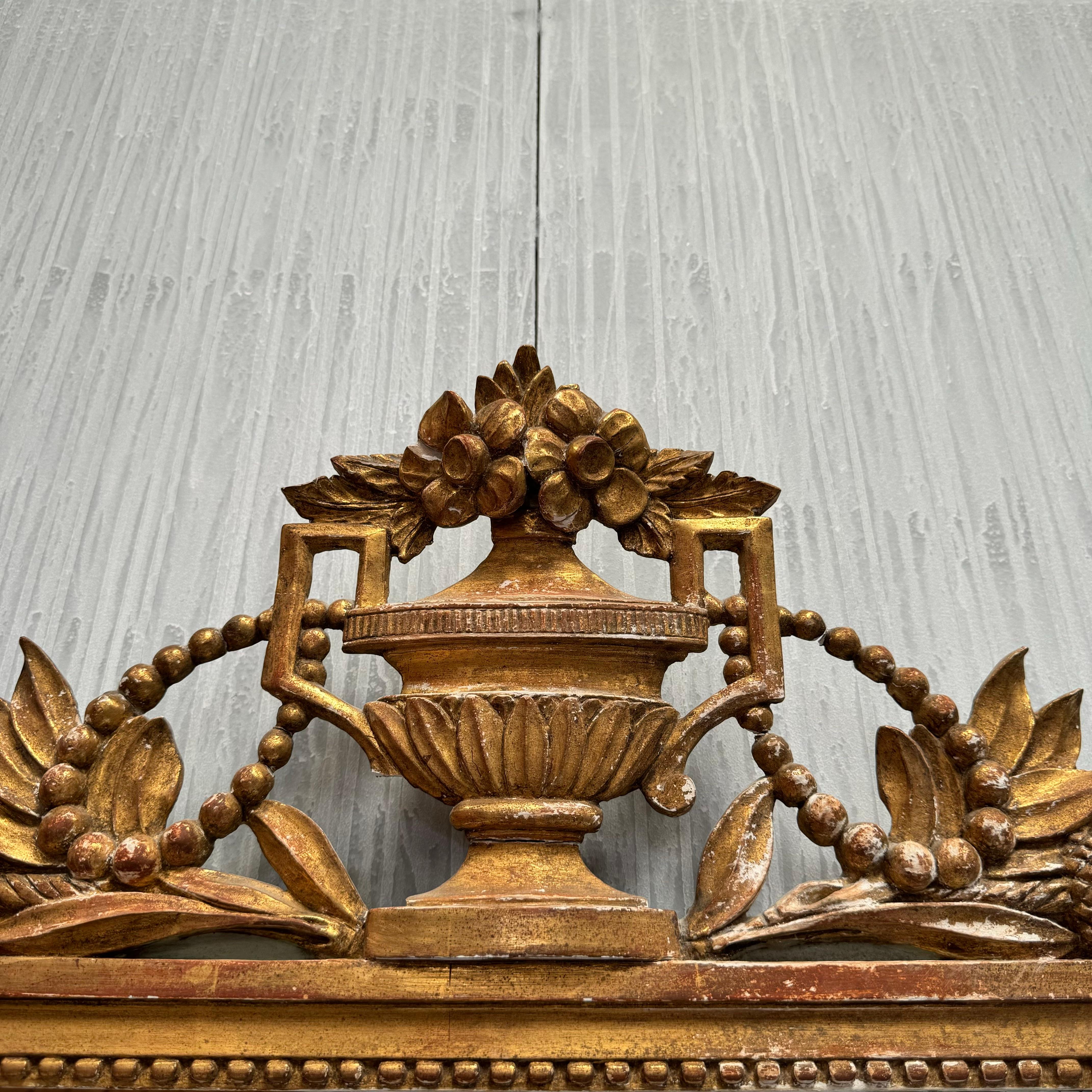 Hand-Carved 19th Century Louis XVI Style French Giltwood Bridal Mirror