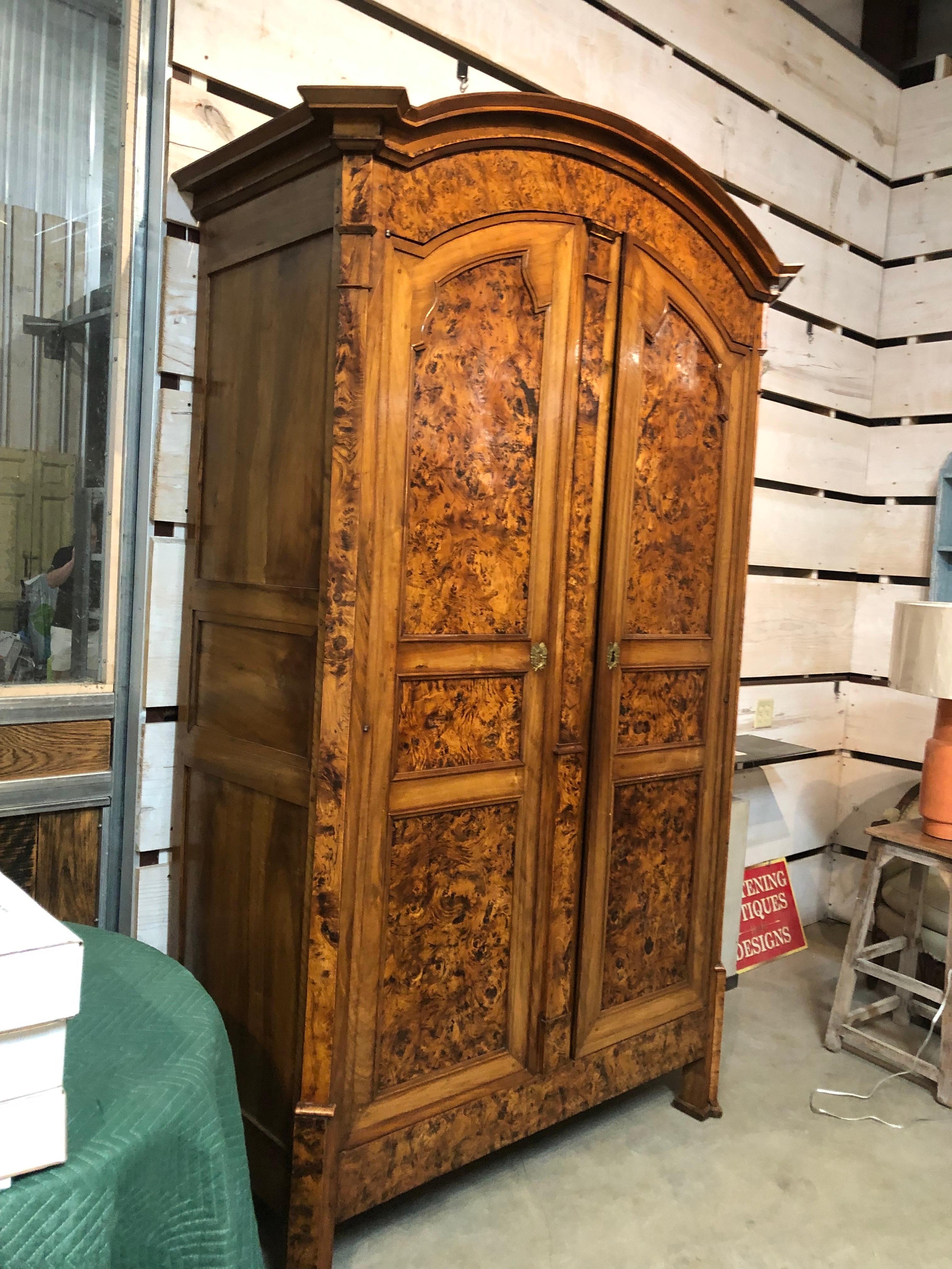 Large 19th Century Louis XVI Style French Provincial Burled Ash Armoire In Good Condition In Middleburg, VA