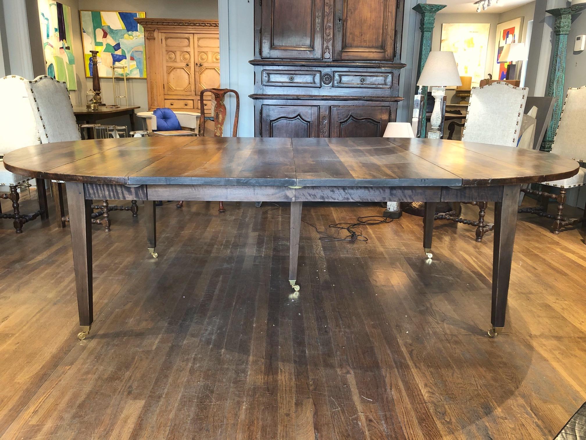 Patinated 19th Century Louis XVI Style French Provincial Extending Walnut Dining Table