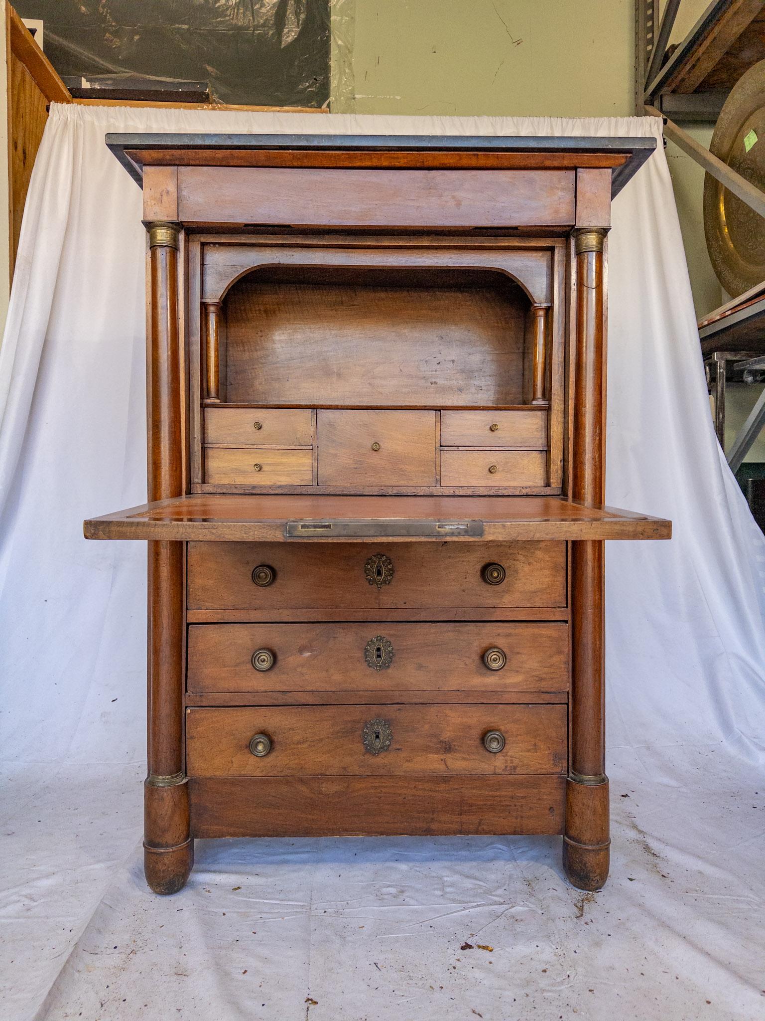 19th Century Louis XVI Style French Secretaire with Black Marble Top For Sale 8