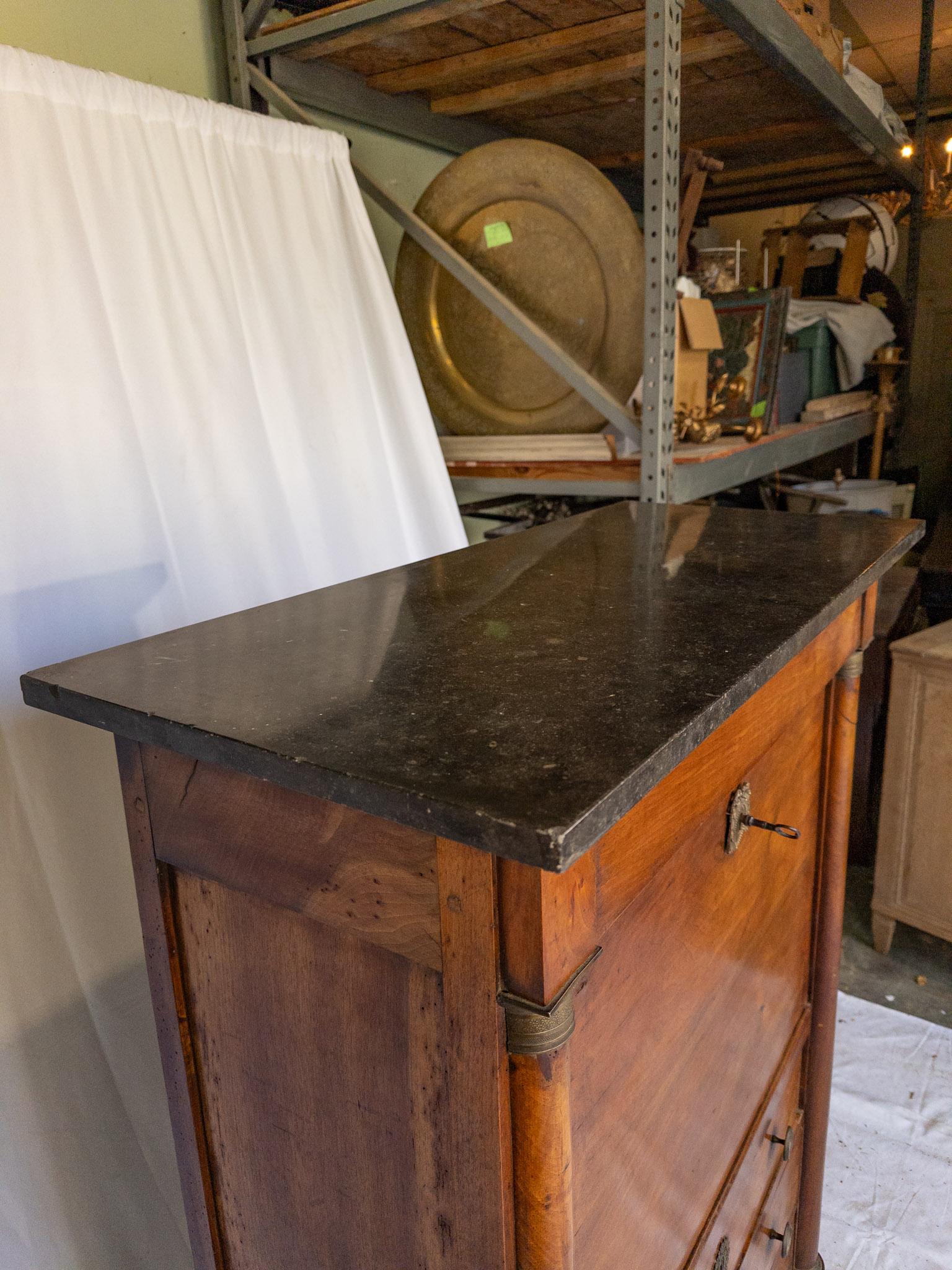 19th Century Louis XVI Style French Secretaire with Black Marble Top For Sale 16