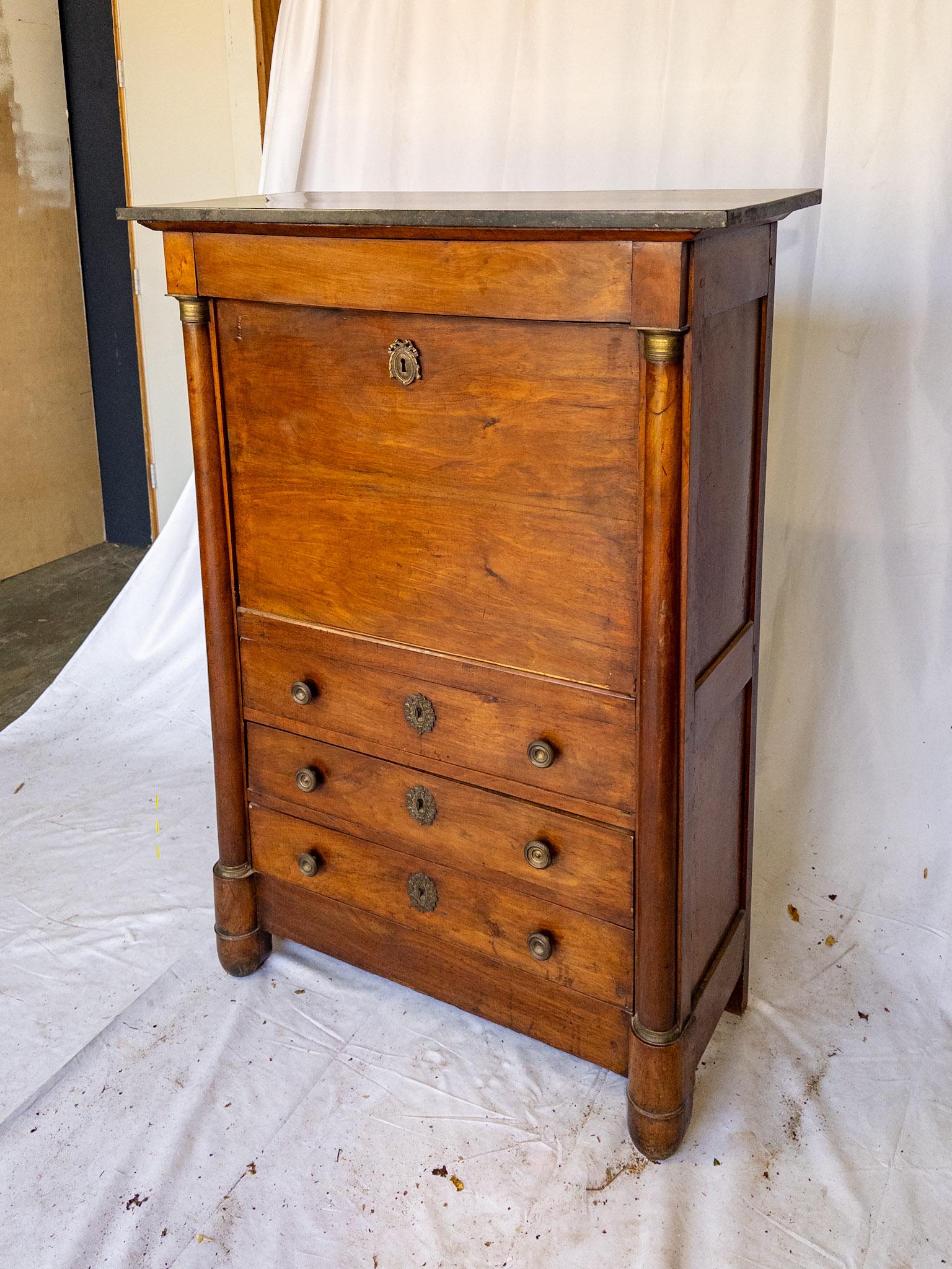 19th Century Louis XVI Style French Secretaire with Black Marble Top For Sale 1
