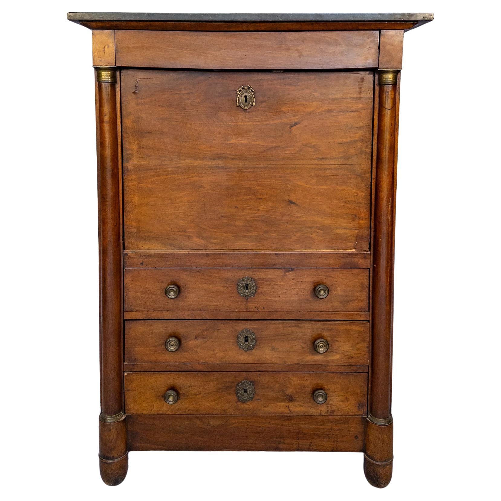 19th Century Louis XVI Style French Secretaire with Black Marble Top For Sale