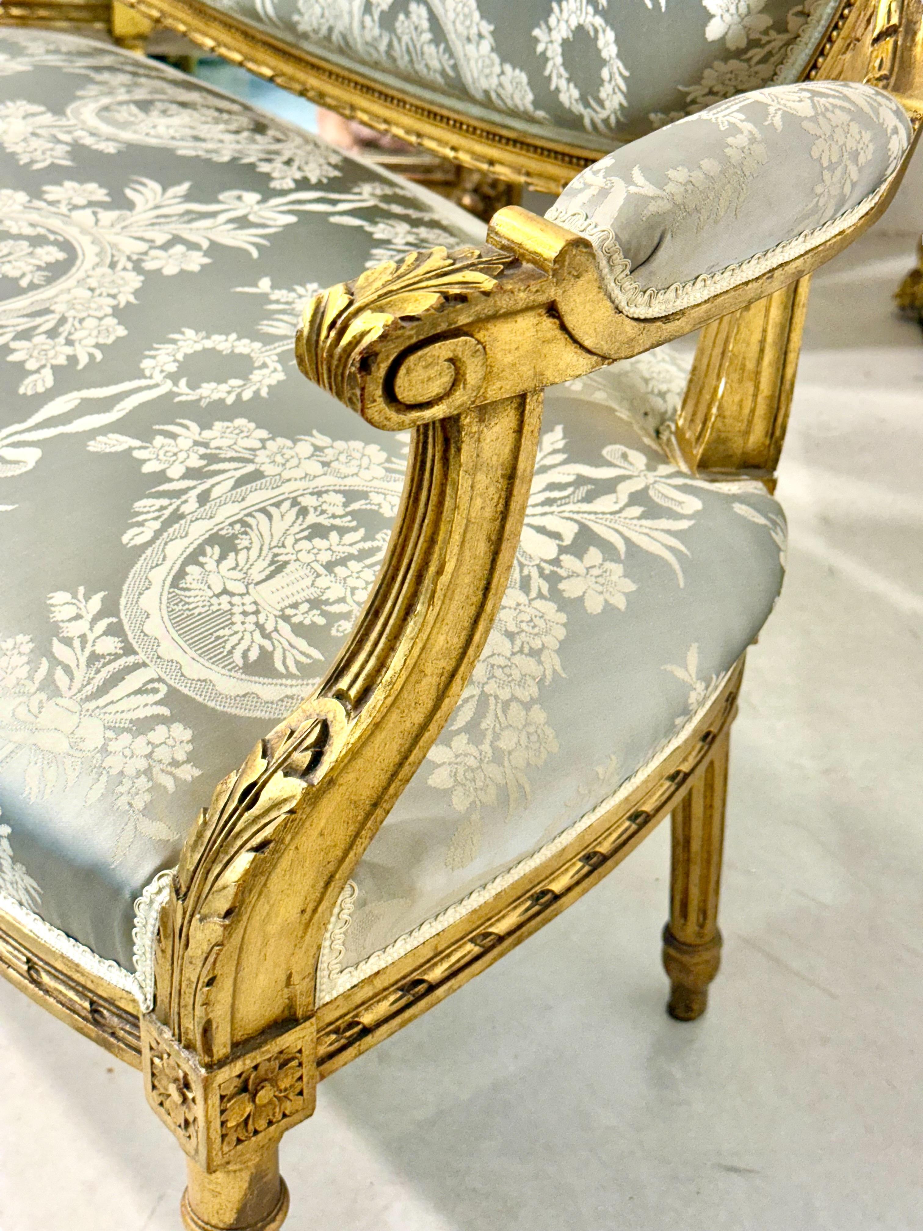 Louis XVI Style French Carved and Gilded Sofa, 19th Century For Sale 11