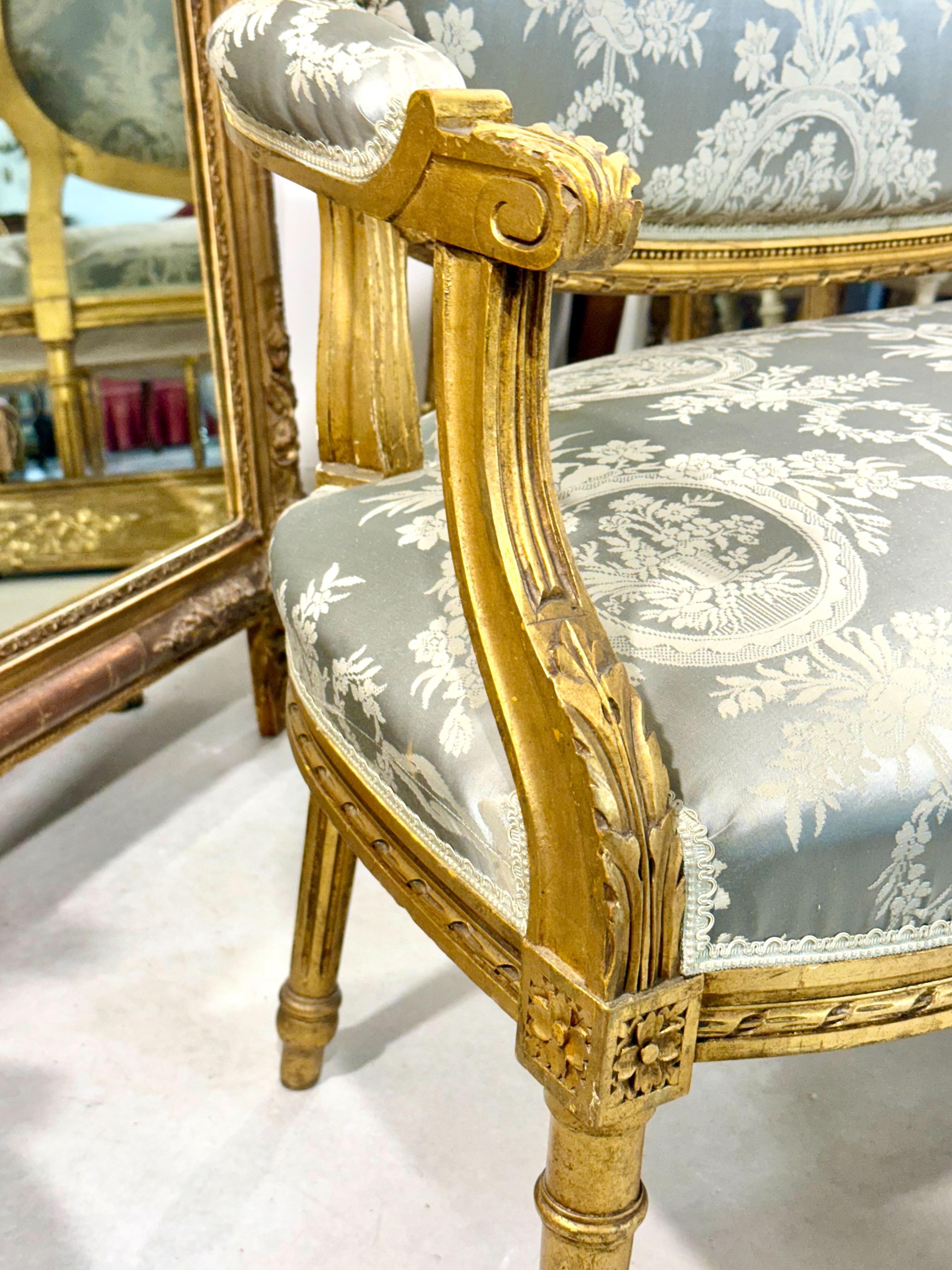 Louis XVI Style French Carved and Gilded Sofa, 19th Century For Sale 12