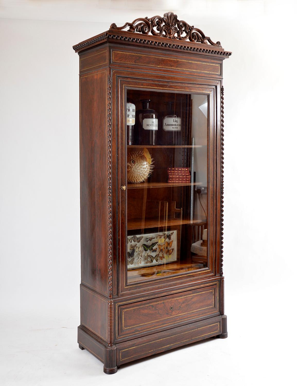 19th Century Louis XVI Style French Vitrine Display Cabinet Bookcase Rosewood For Sale 4