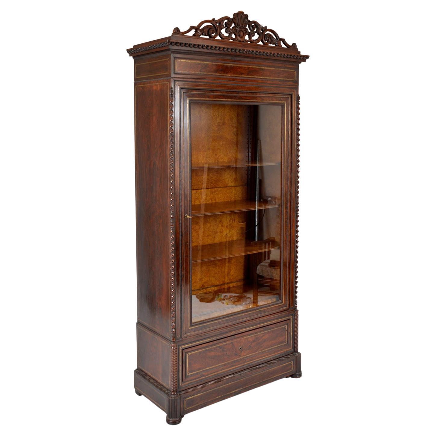 19th Century Louis XVI Style French Vitrine Display Cabinet Bookcase Rosewood For Sale