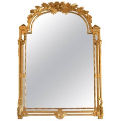 19th Century Louis XVI Style Gilded Mirror, Carved Details of Roses, Acanthus